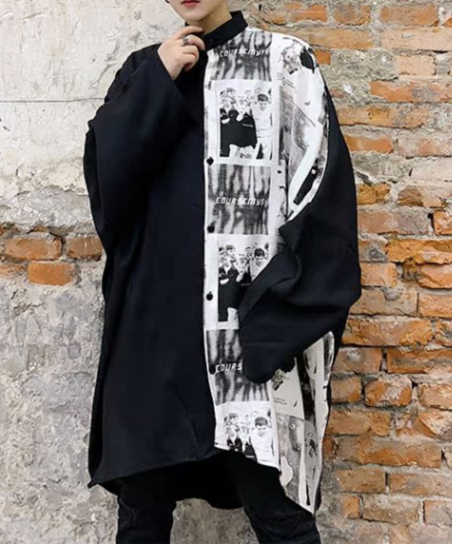 retro photo design asymmetric shirt EN2401