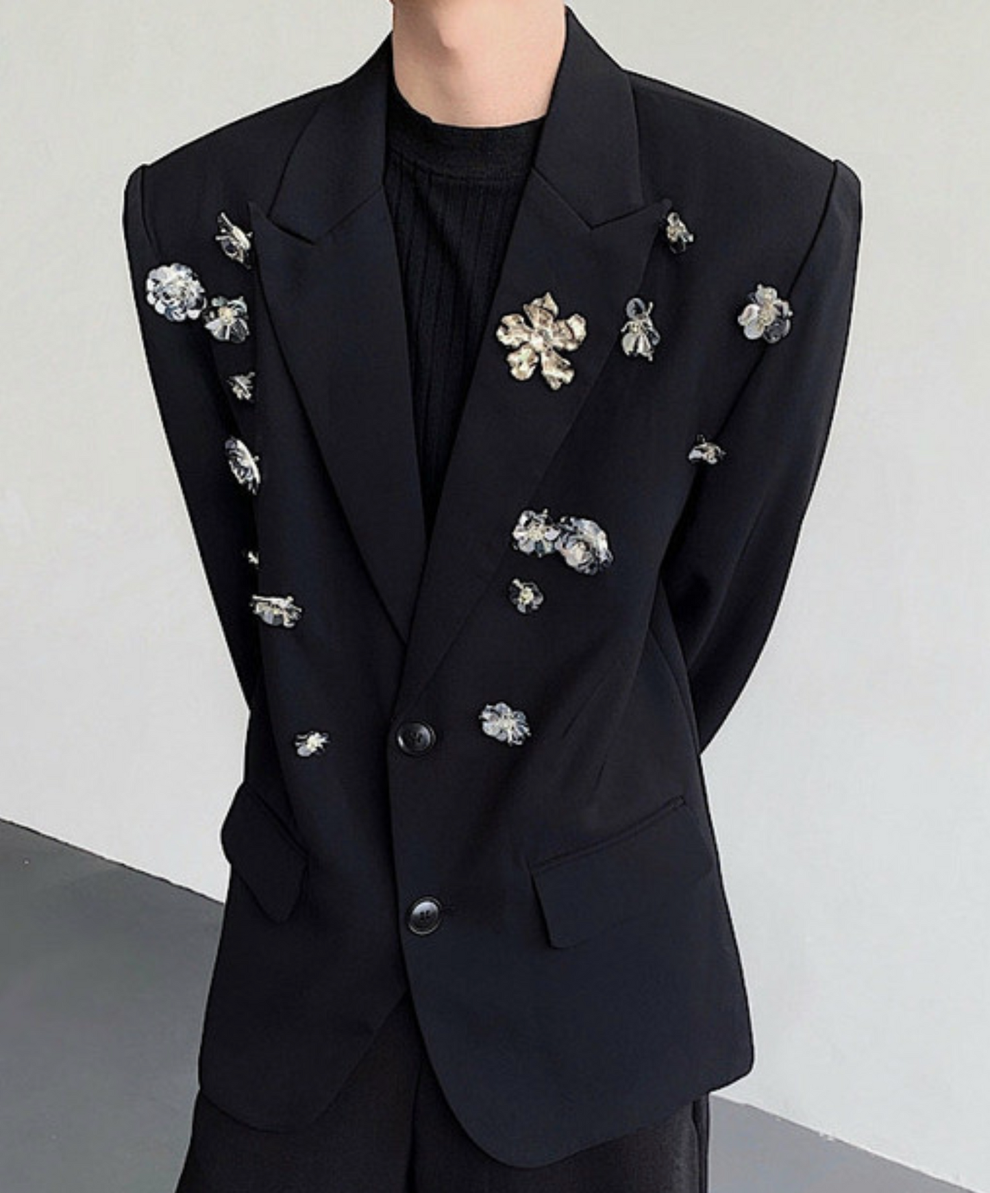 silver rose decoration jacket EN2387