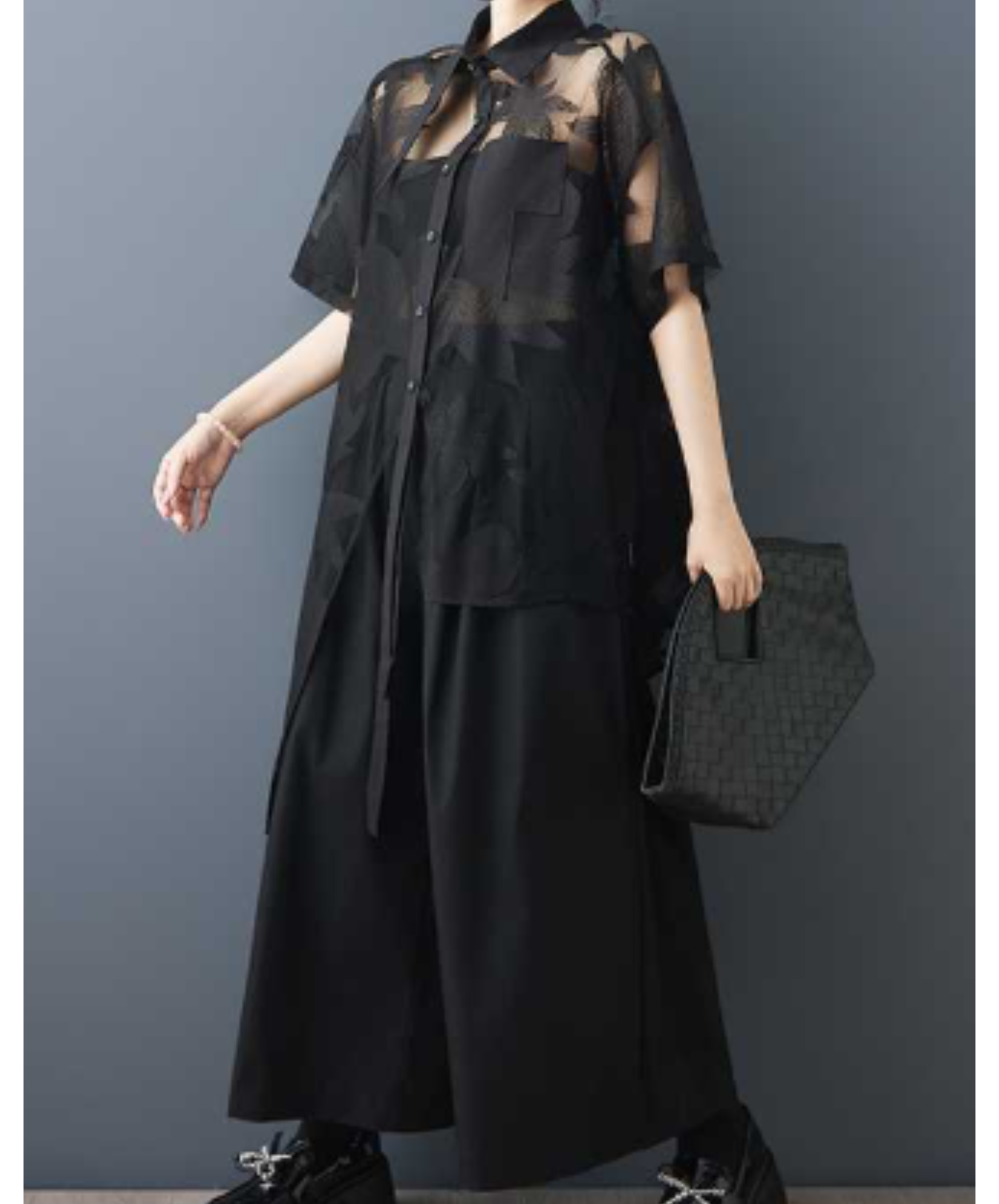 mid-length asymmetrical sheer shirt EN2985