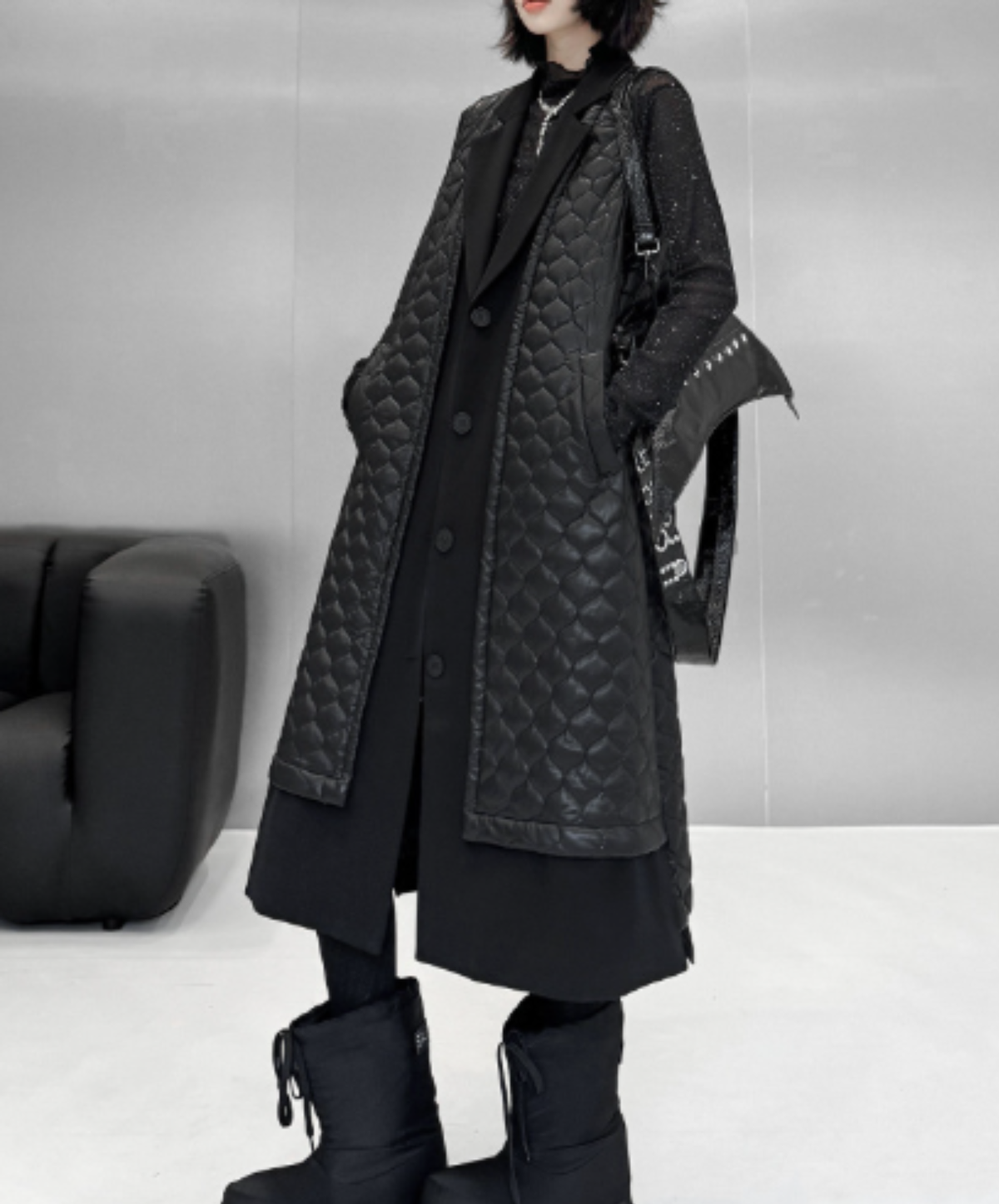 quilted-pattern lapel panel vest  EN3200