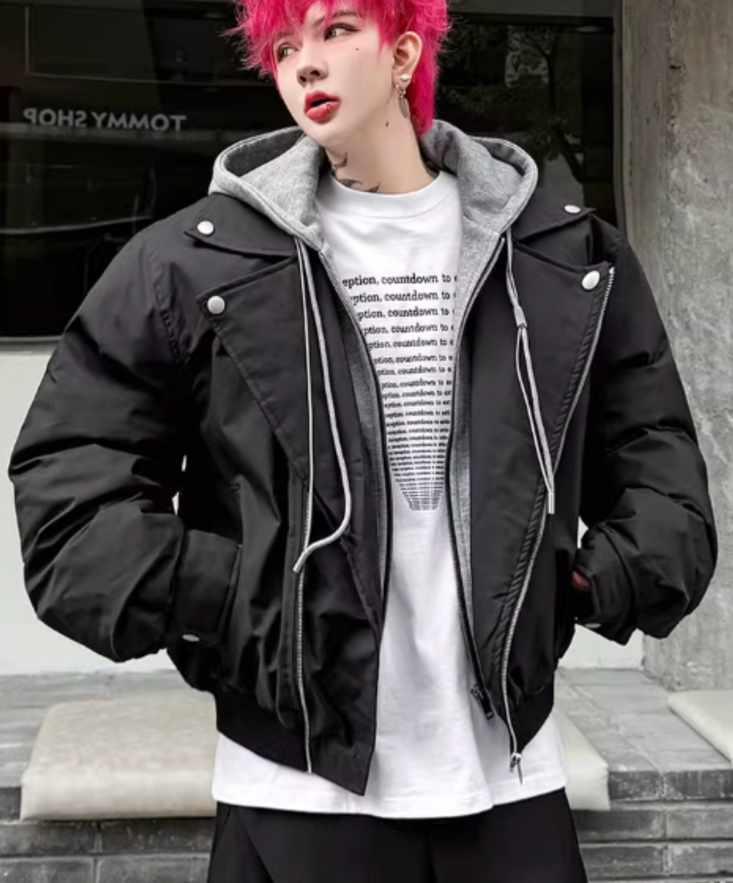 faux two-piece hoodie jacket EN2607