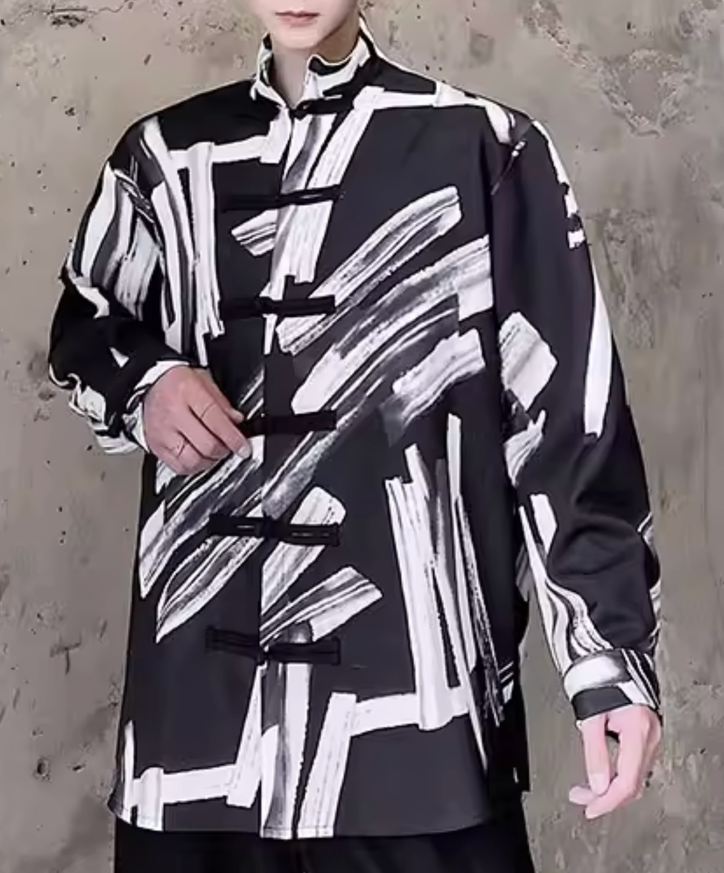 splicing print stand collar shirt EN2819