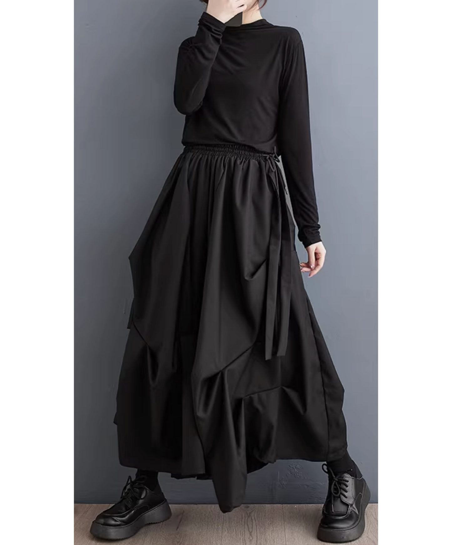 dark pleated drape wide pants EN2833