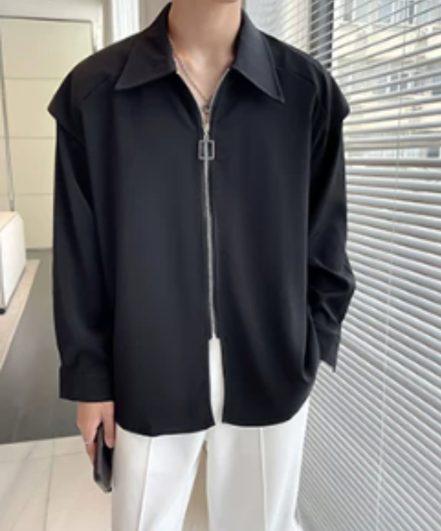 zip-up design long sleeves shirt EN2872