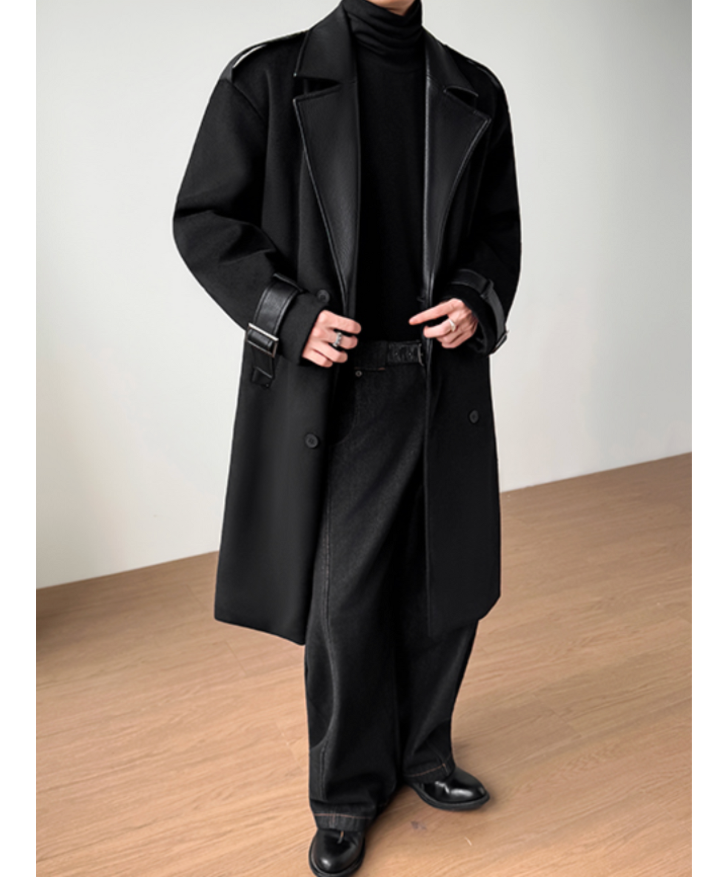 wool and leather patchwork coat EN2548