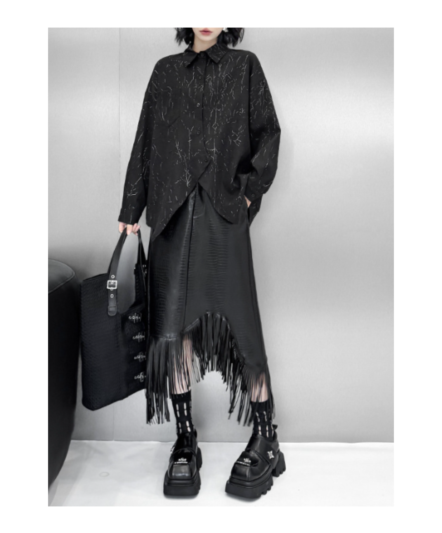 sparkling silver color pattern shirt EN2890