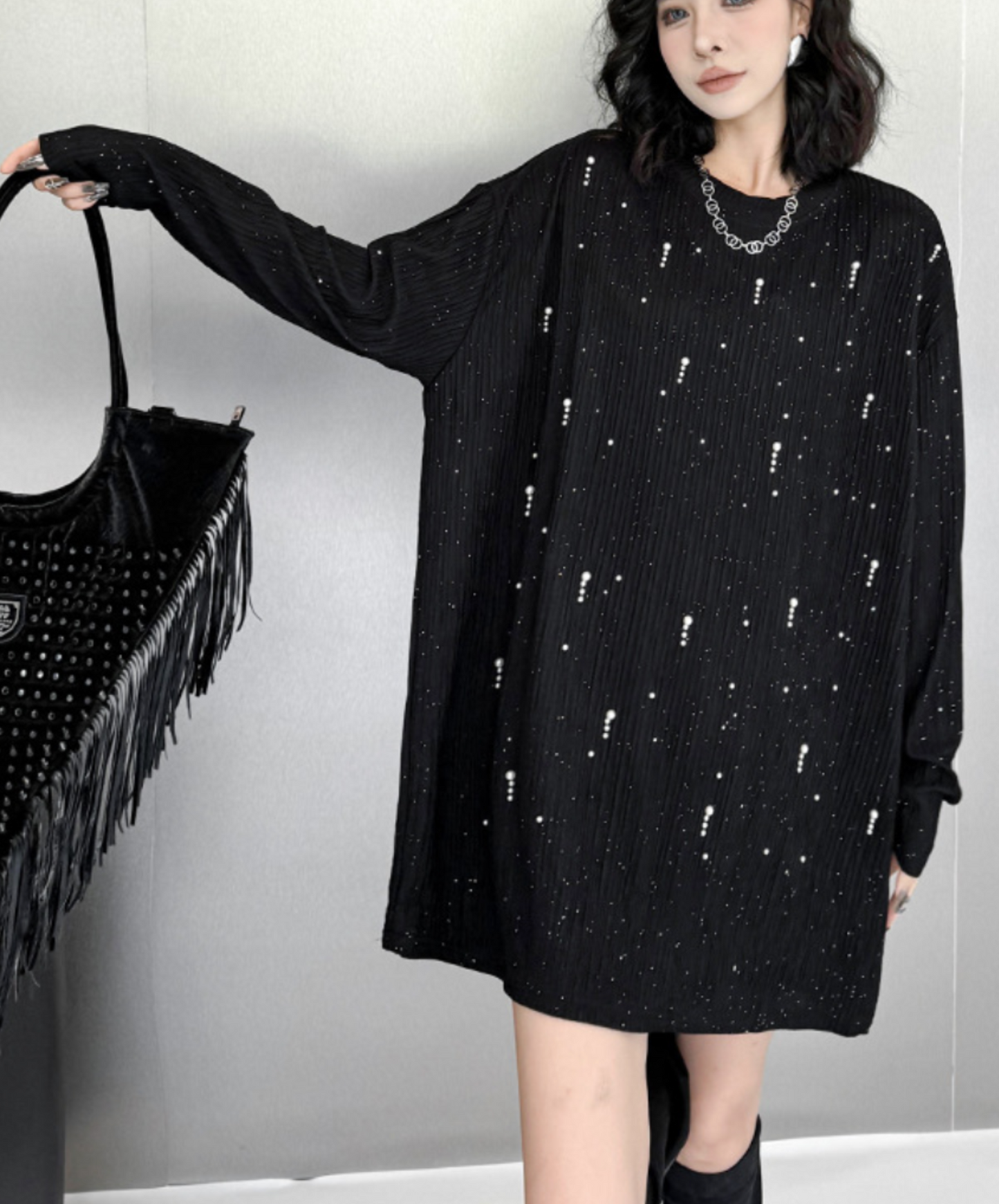 stardust motif bead embroidery long t-shirt EN2341