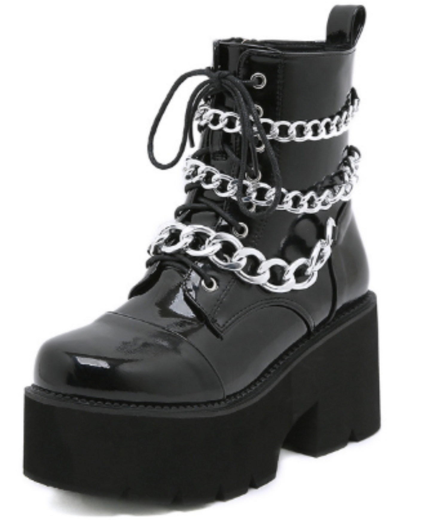 triple chain enamel zip up boots EN2003