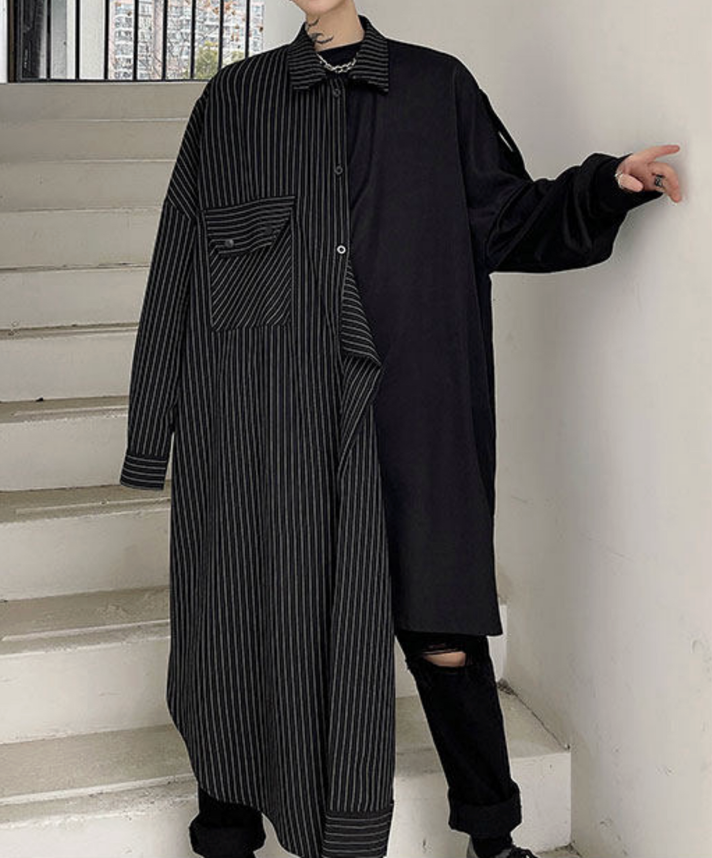 fake two-piece asymmetrical long shirt EN2762