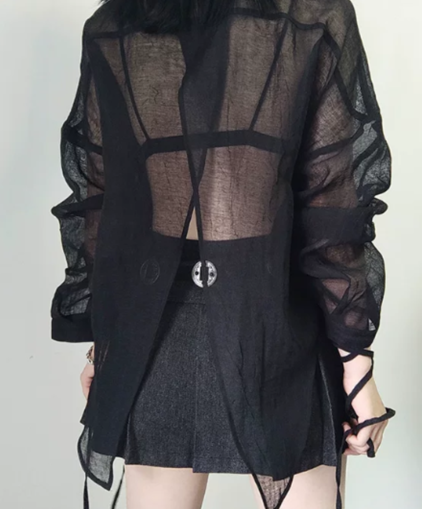 dark back slit sheer shirt EN2885