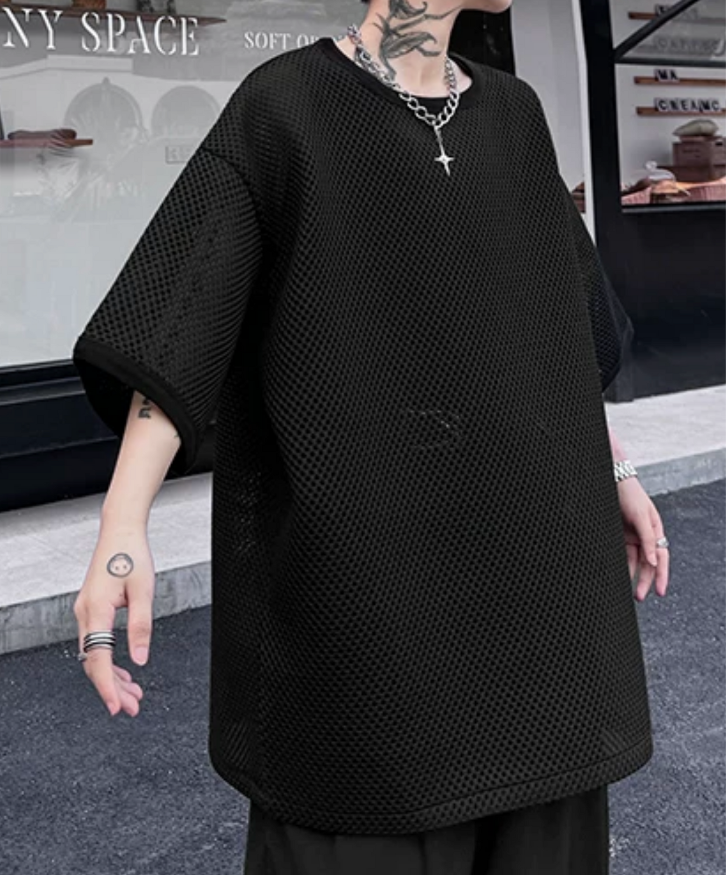 round mesh oversized t-shirt EN2862