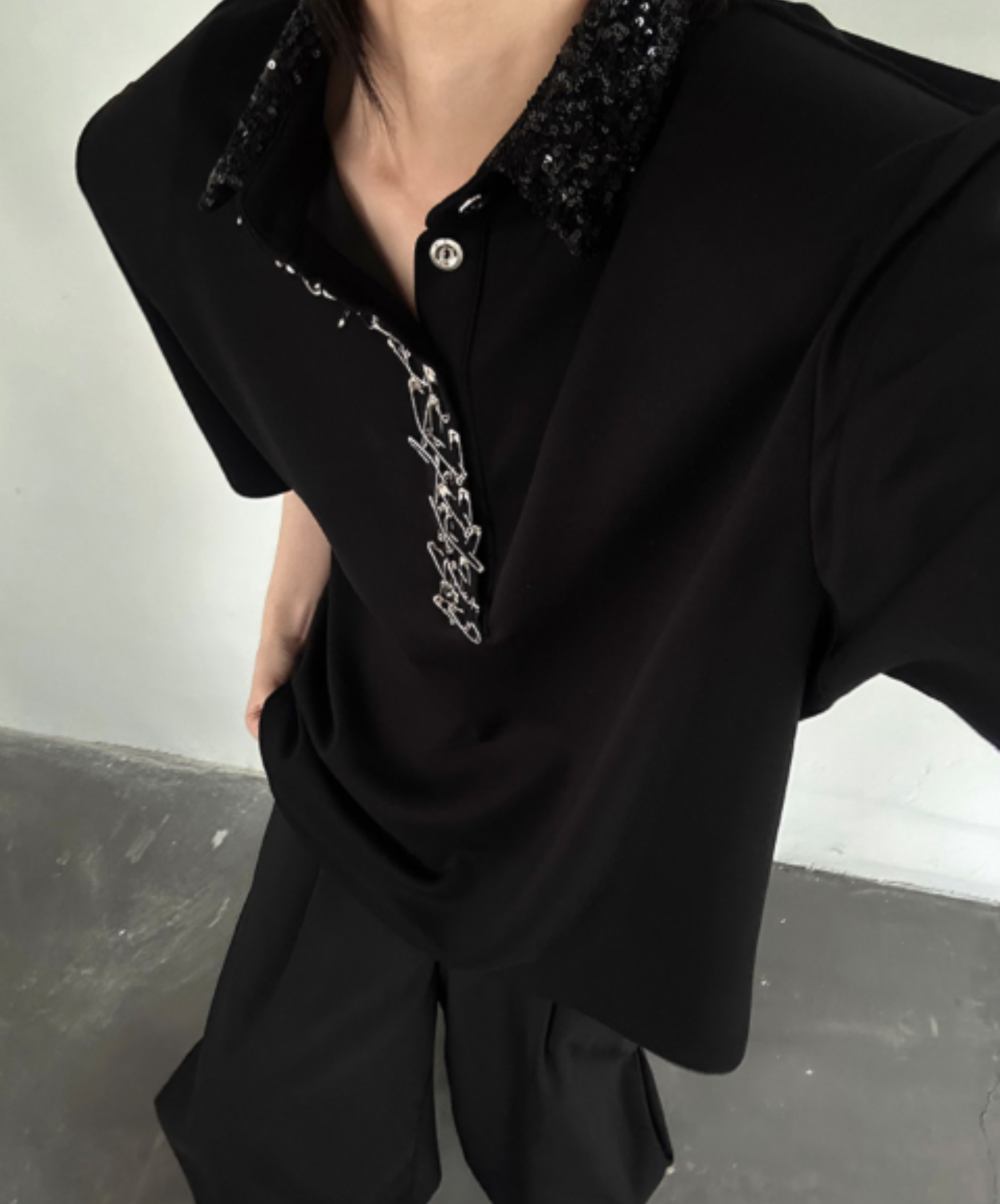 metallic sequin collar shirt EN3071