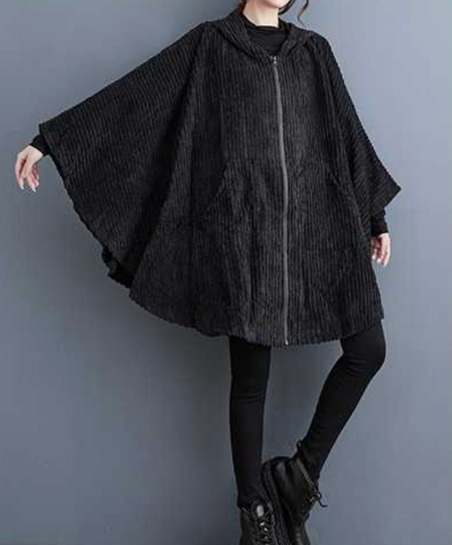 corduroy poncho hoodie EN2443