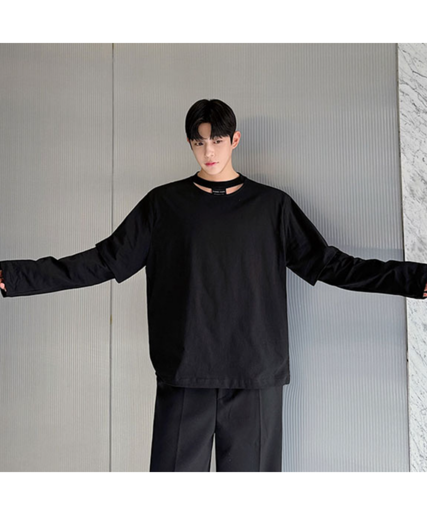 crescent hole layered style long t-shirt EN1804