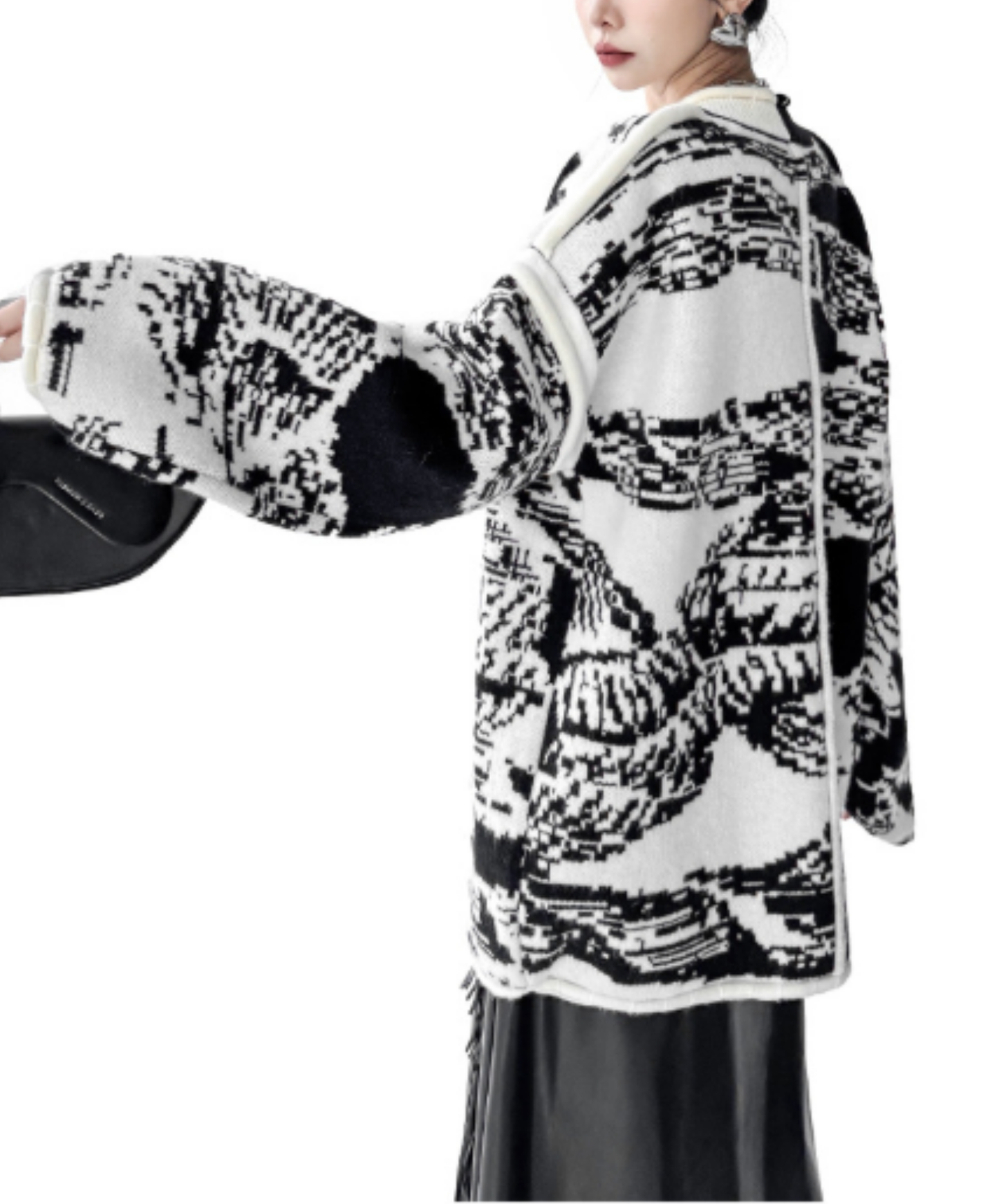 oversized design with spliced paneling cardigan EN3156