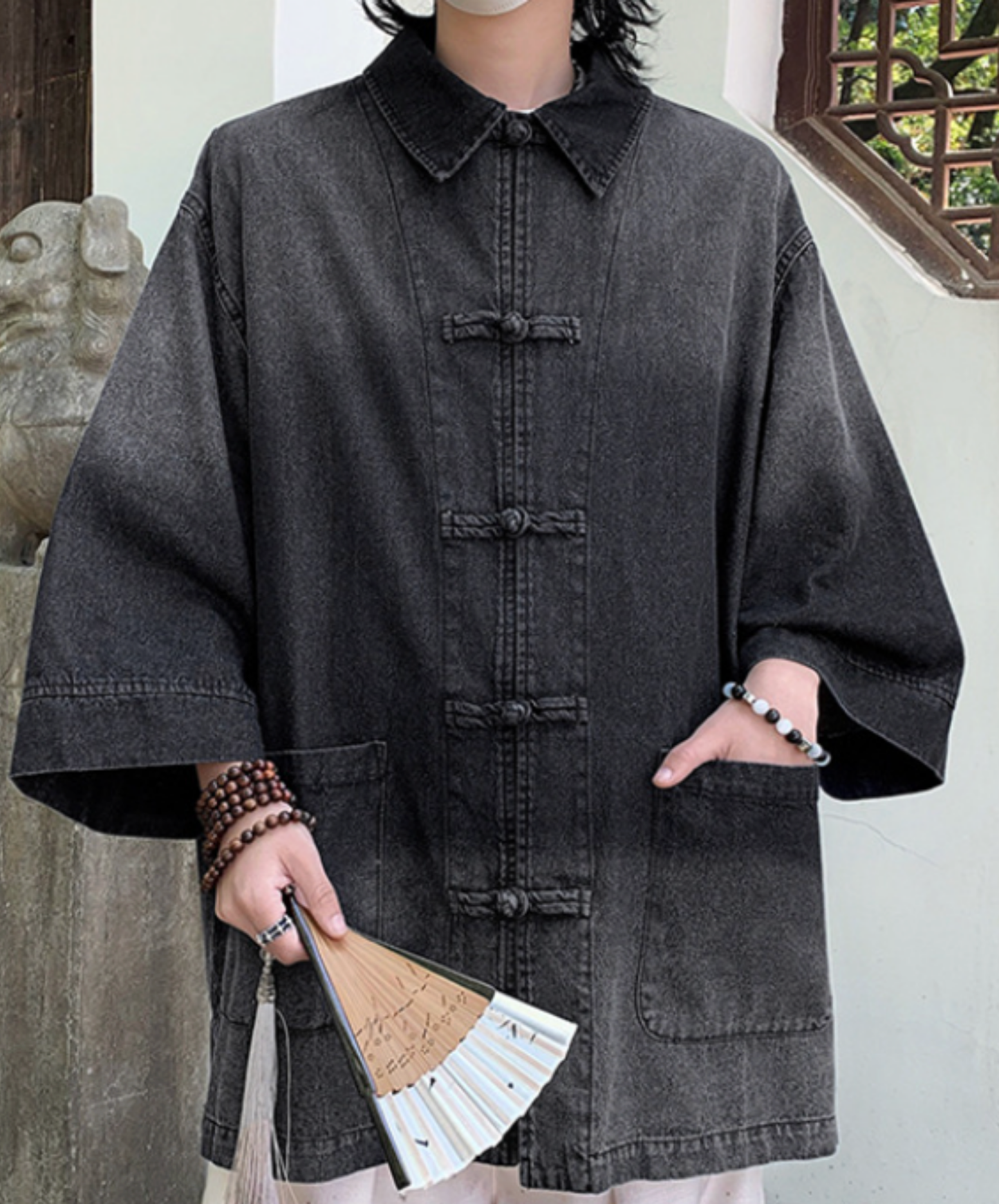 chinese style button gradient shirt EN2780