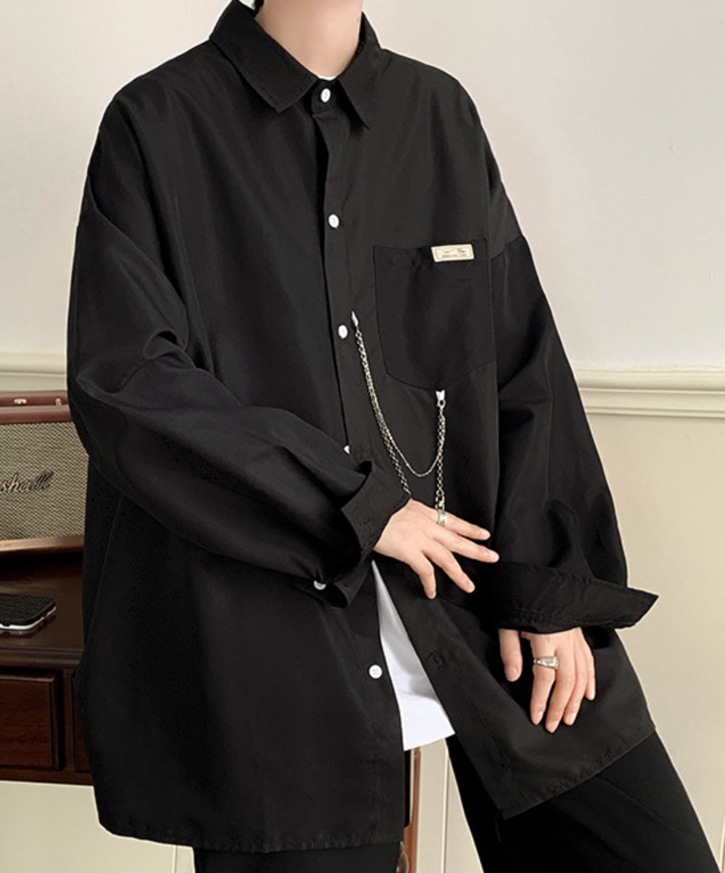 dark chain-decorated oversized shirt EN2761