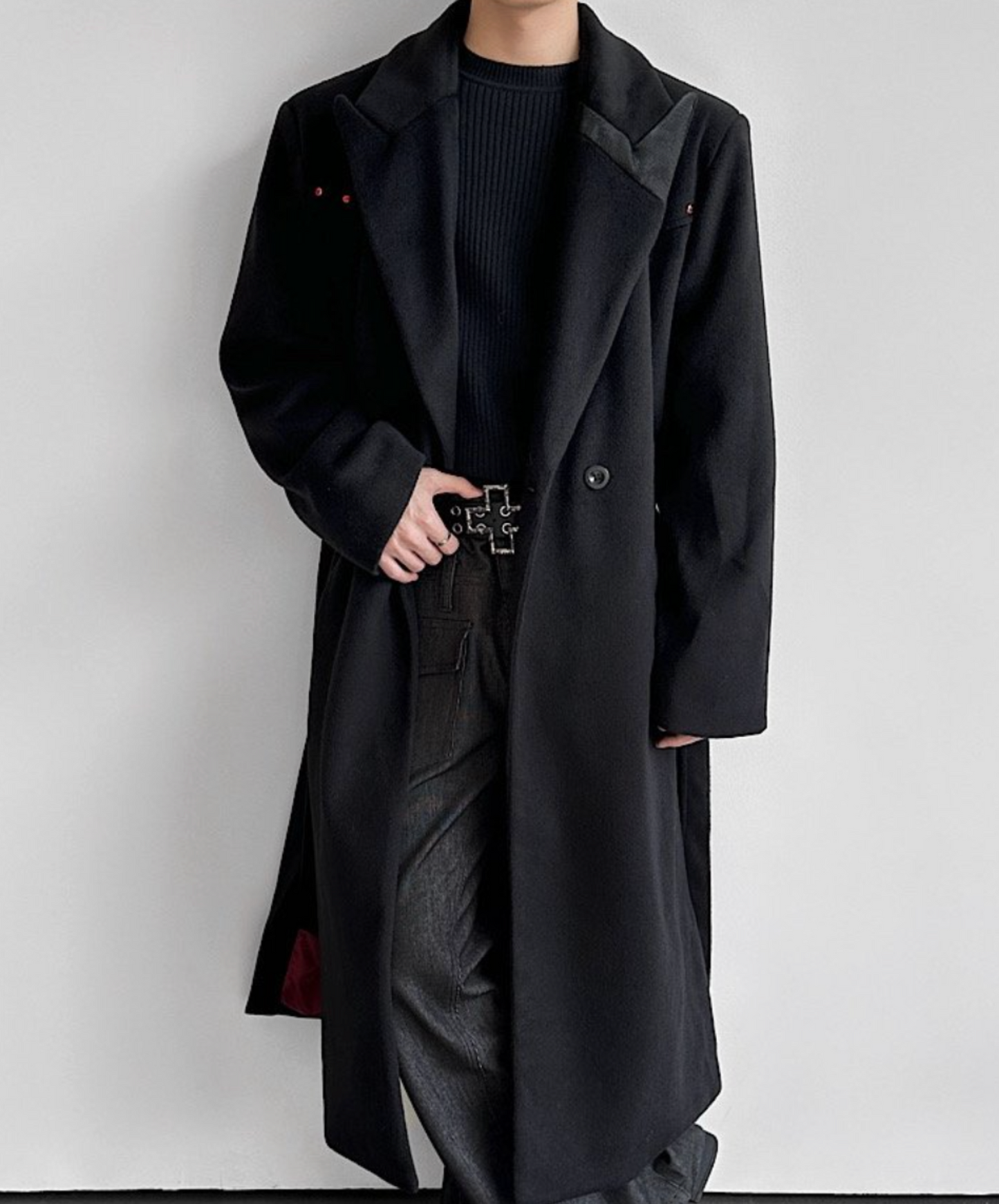 red rhinestone decorated long coat EN2602