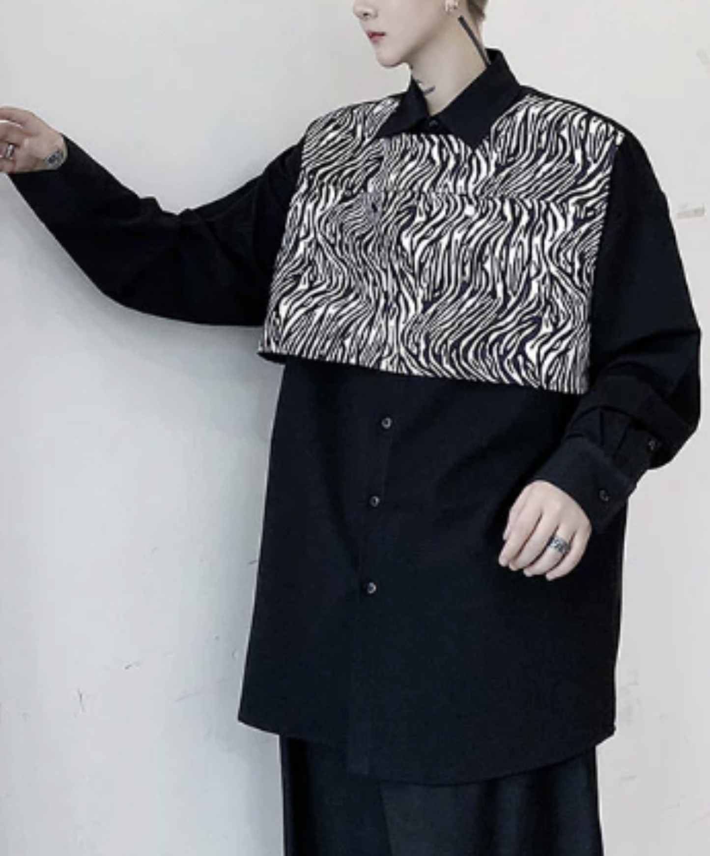 dark fake two piece mottled pattern shirt EN1116