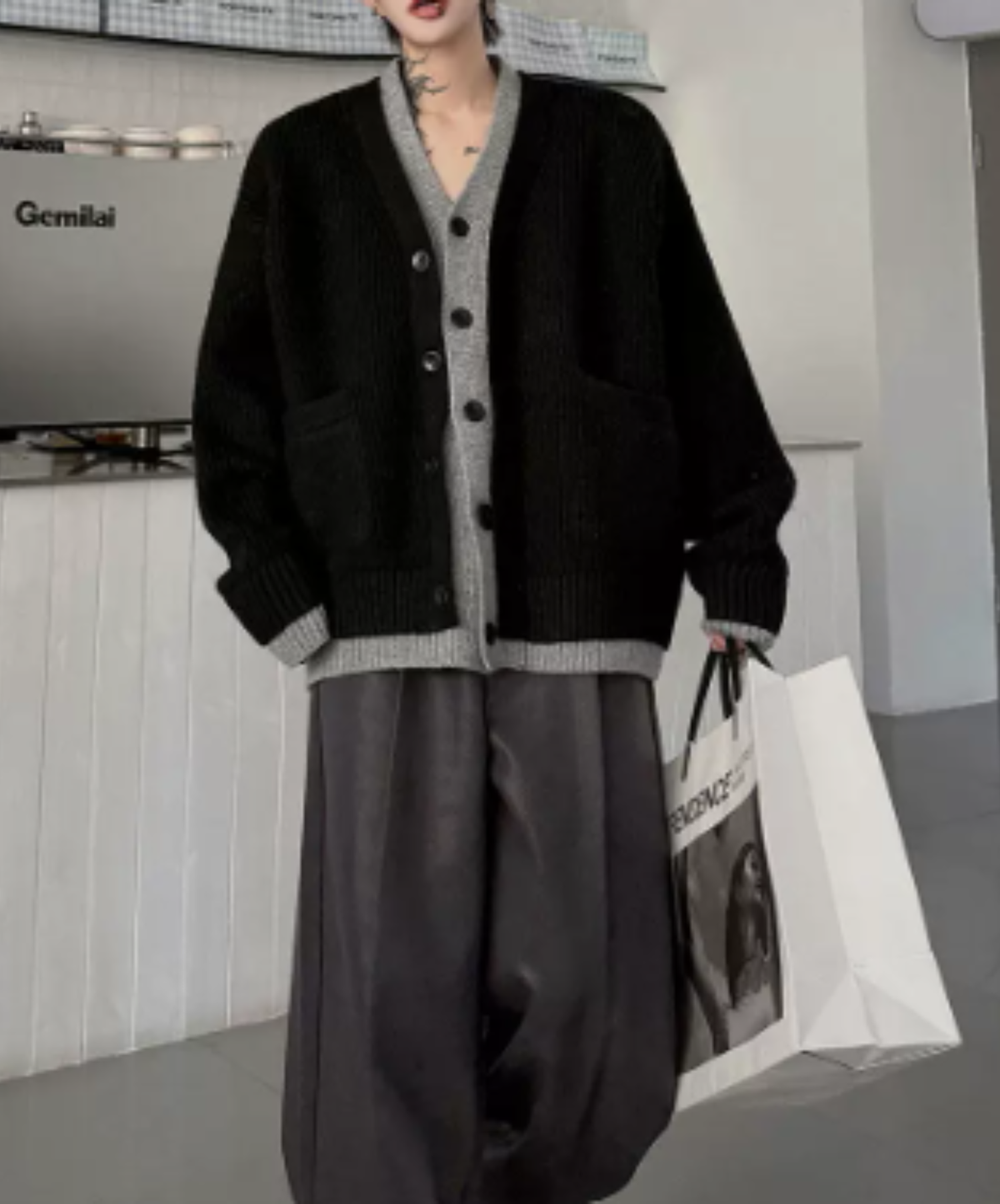 layered-look loose silhouette cardigan EN3254