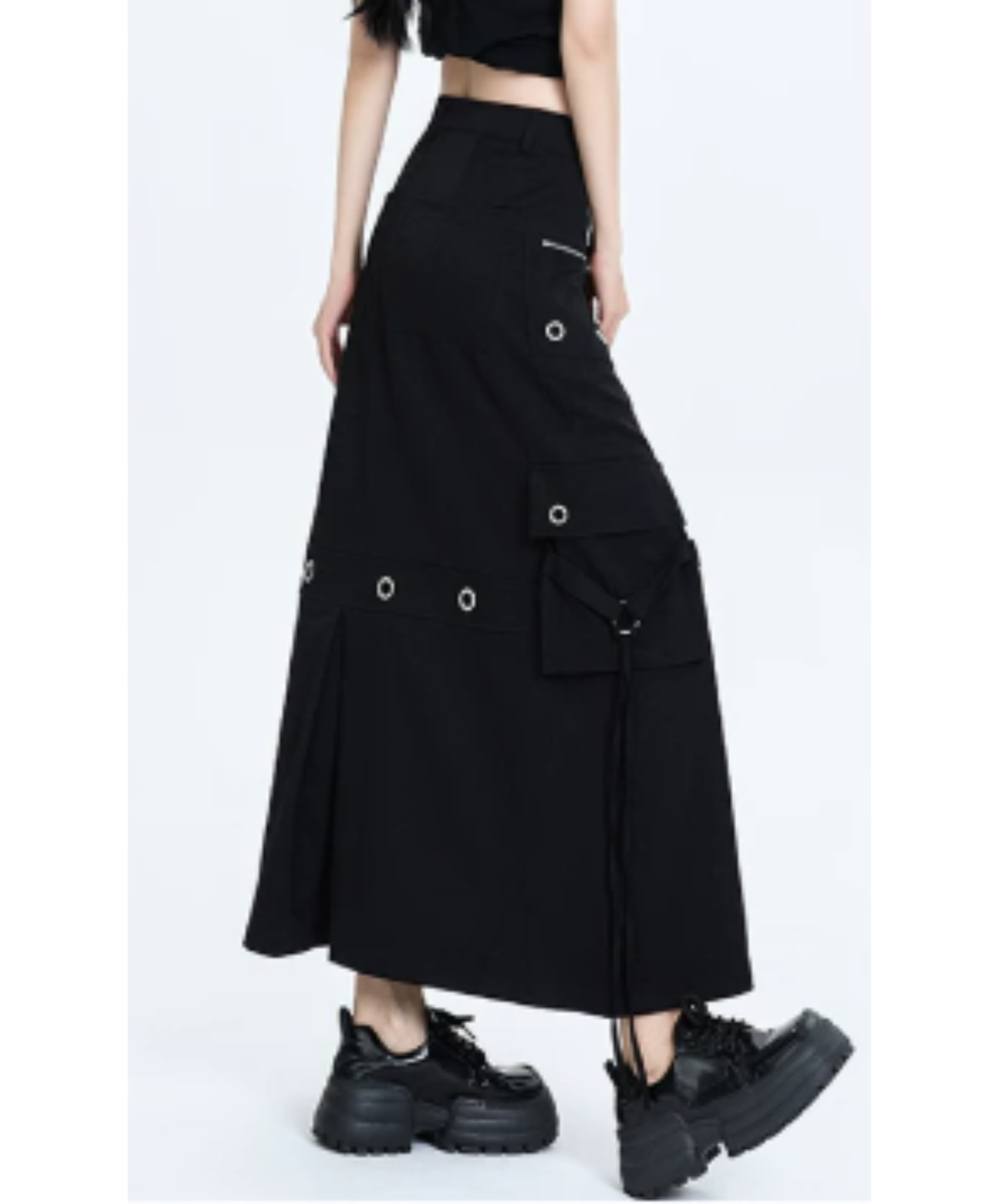 silver zip & eyelet embellishments skirt EN3249