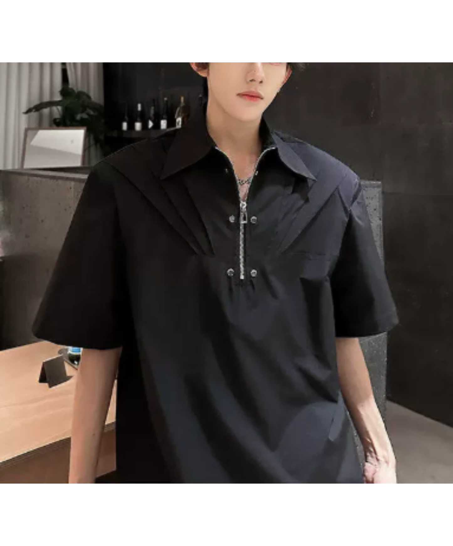 tuck shoulder metal zipper shirt EN2927
