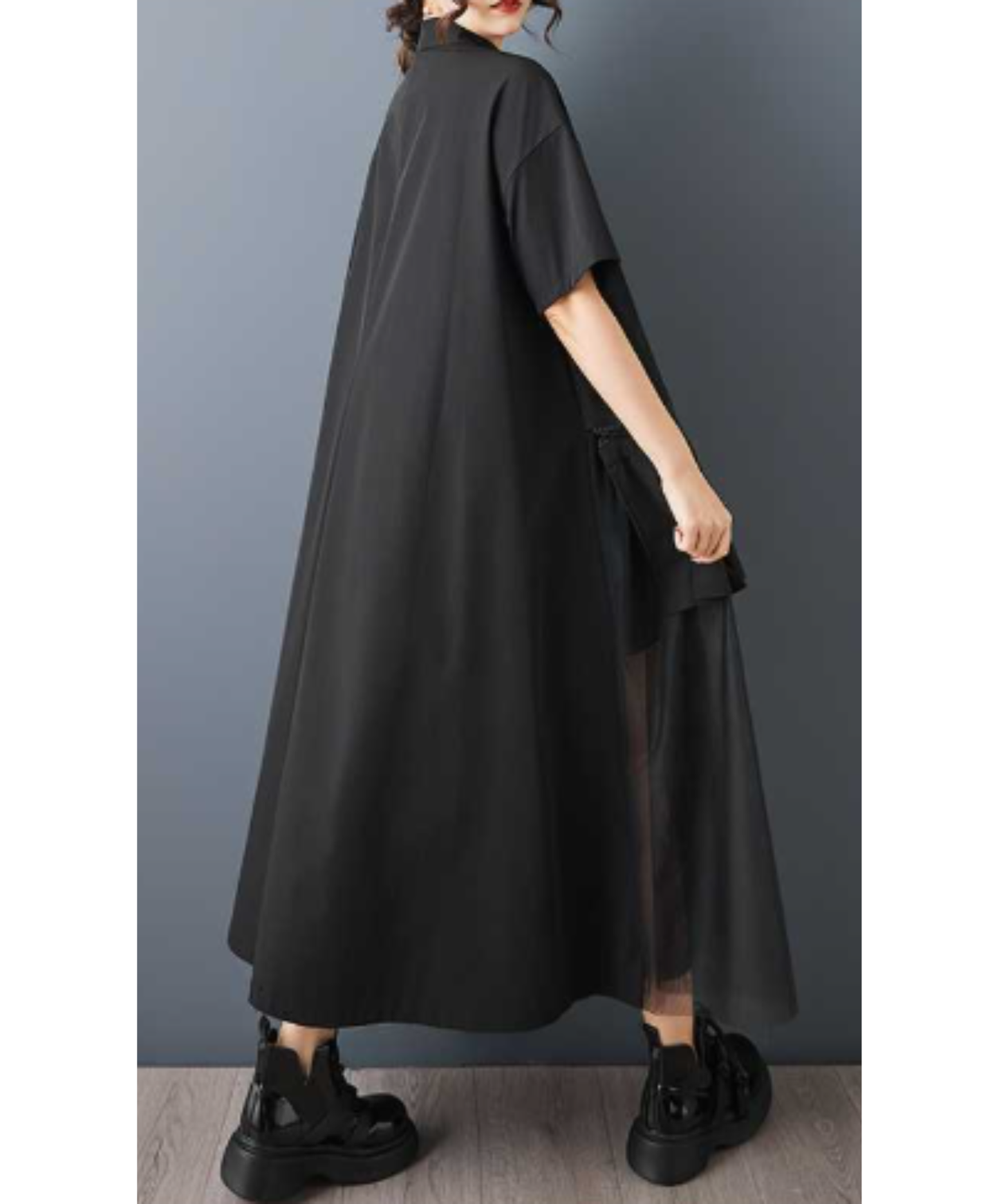 asymmetric mesh long shirt EN2895