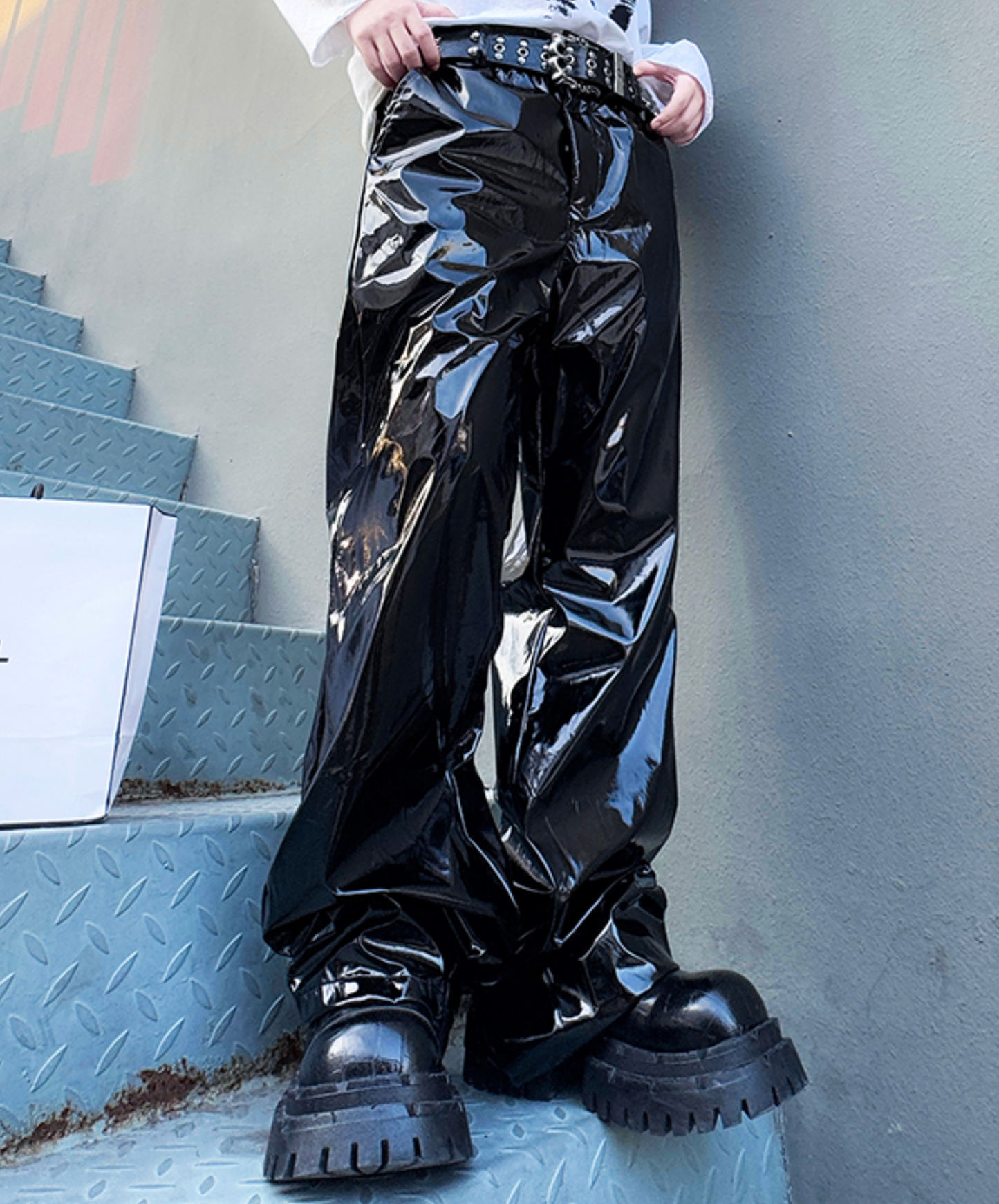 pu glossy casual pants EN2502