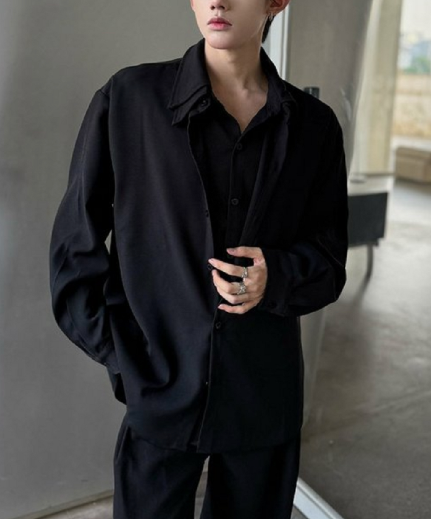 dark double-collar fake two-piece shirt EN2340