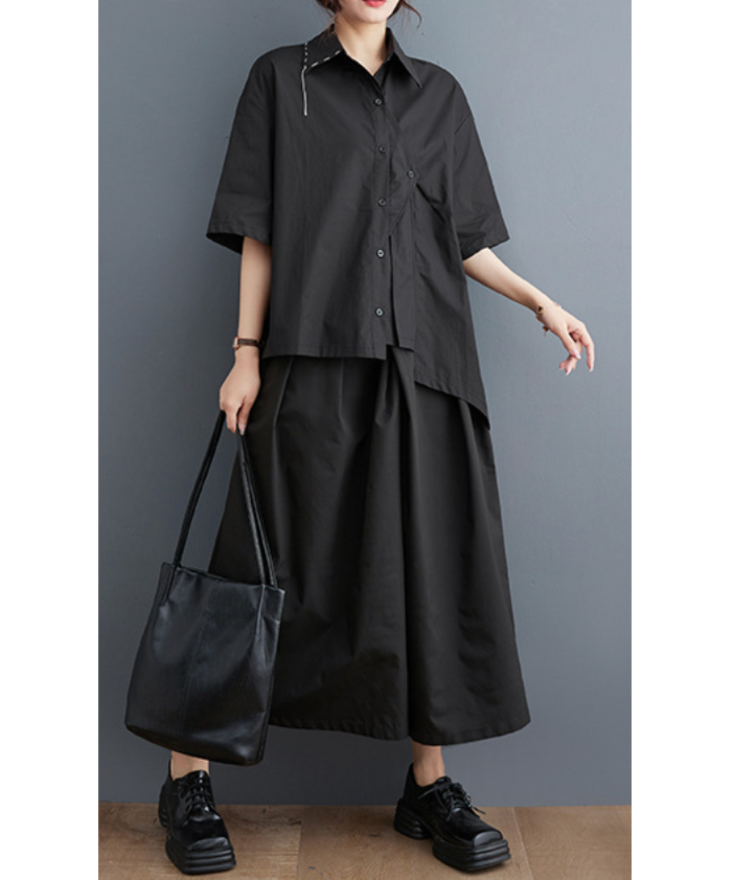 asymmetric stitch design short sleeves shirt EN2290