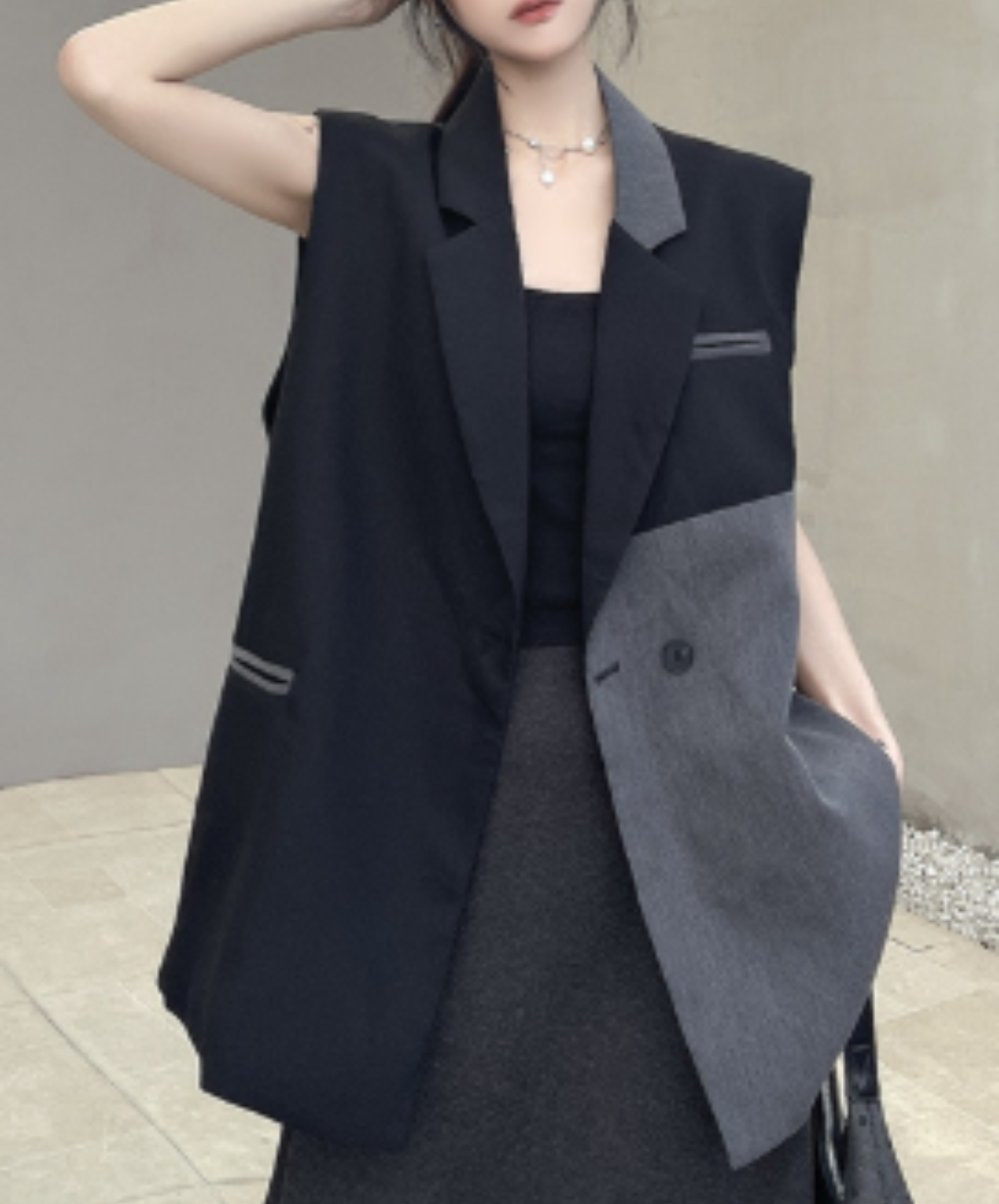 two-tone long length vest EN2923