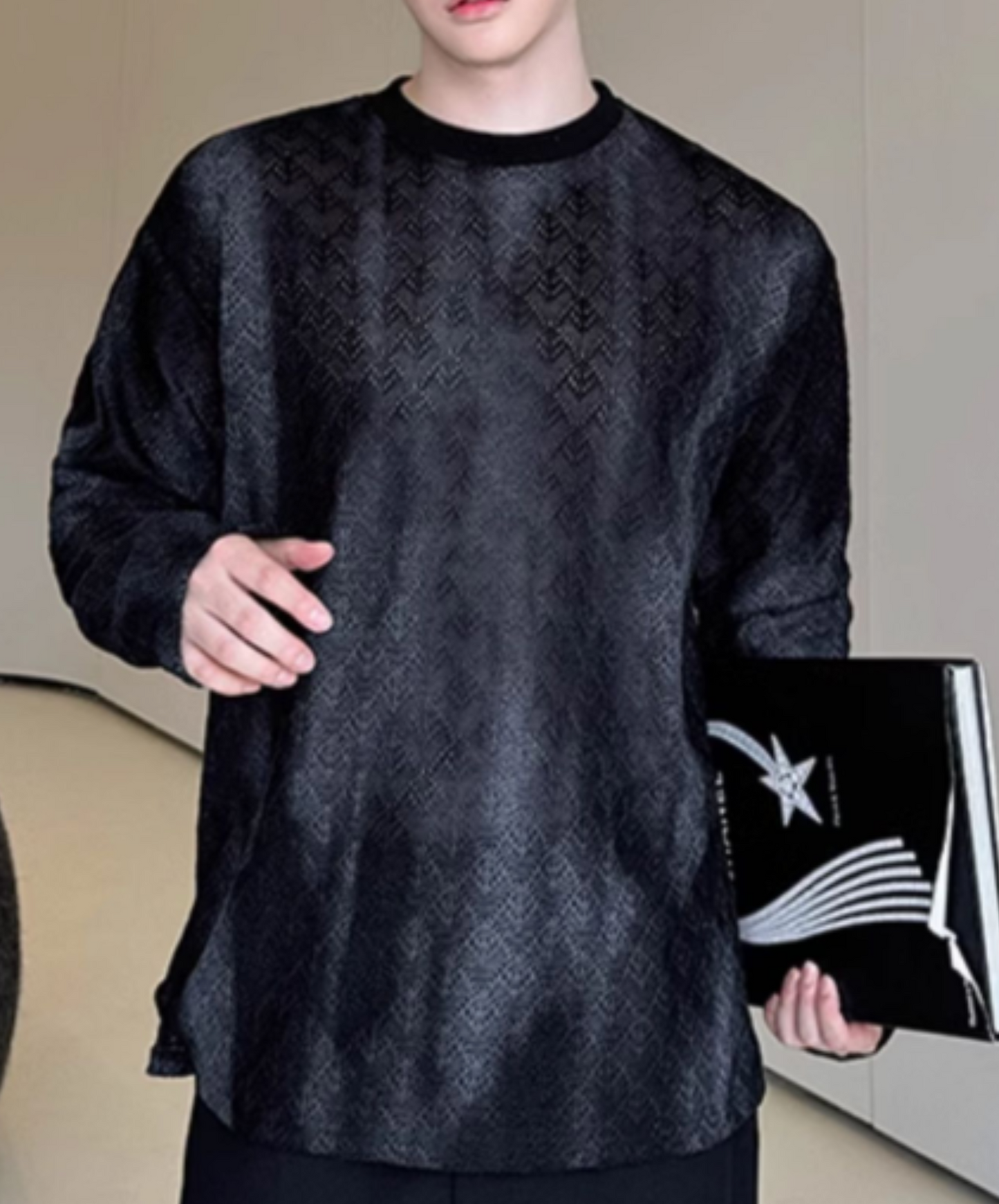 dark sheer jacquard long t-shirt EN2377
