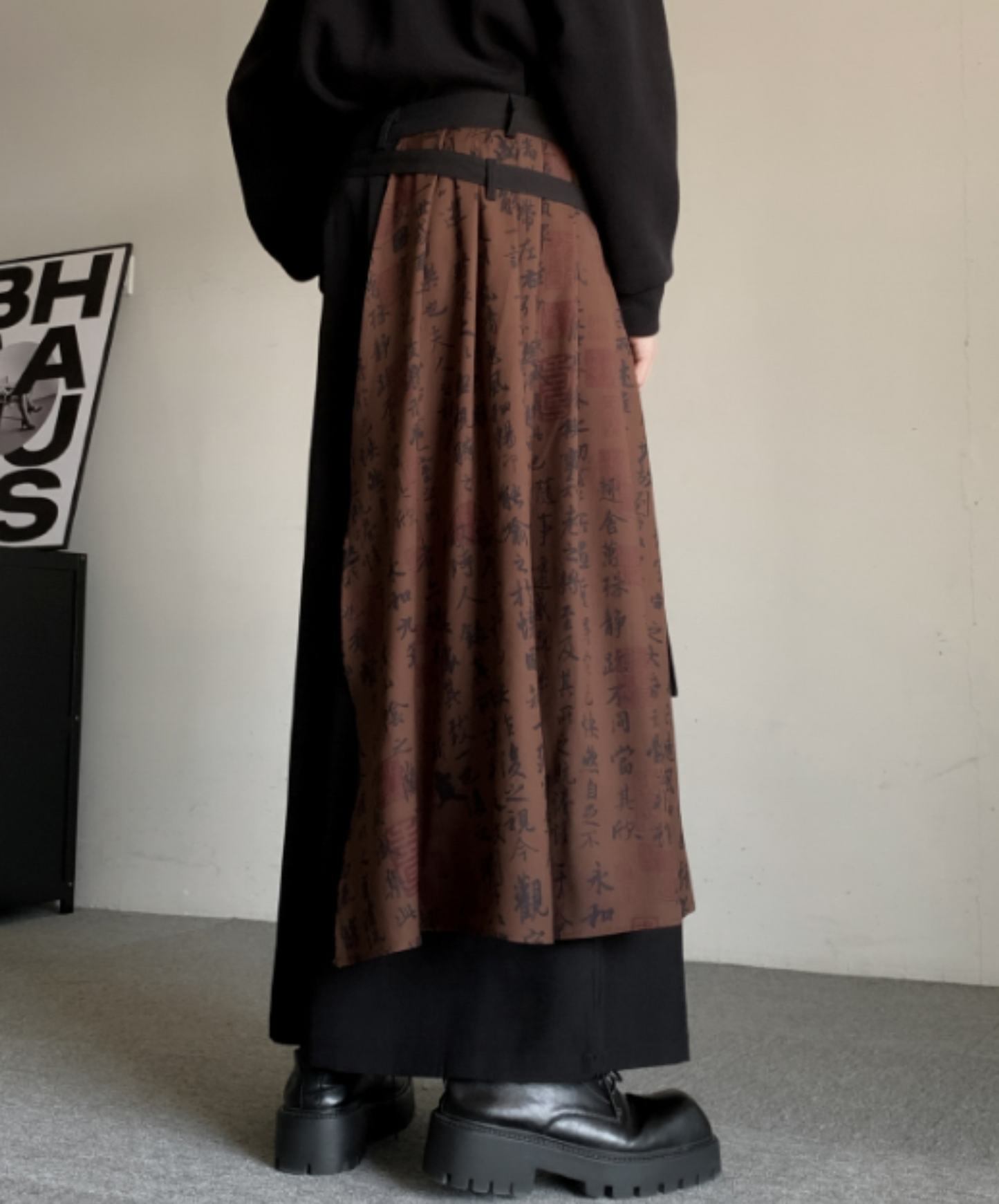 fake two piece calligraphy design hakama pants EN1923