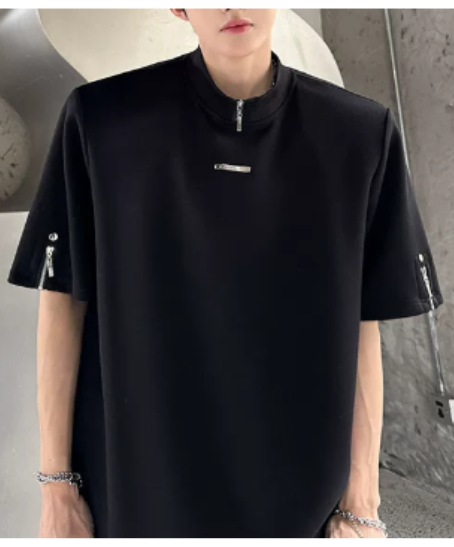 high neck, loose zipper detail t-shirt EN2931