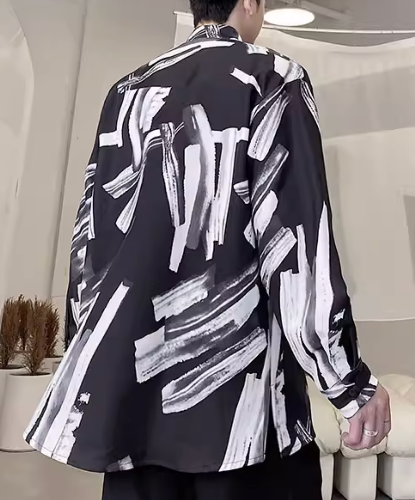 splicing print stand collar shirt EN2819