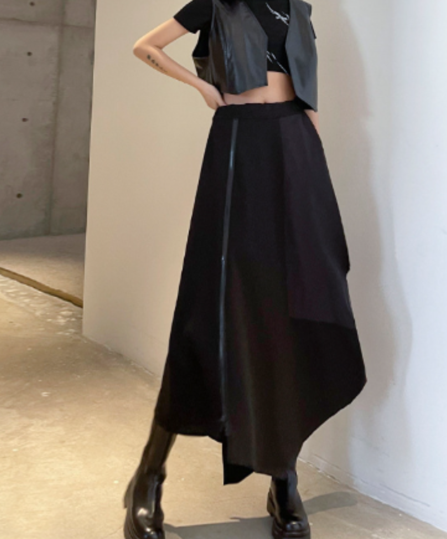 dark asymmetrical layered-look zip-line skirt EN3169