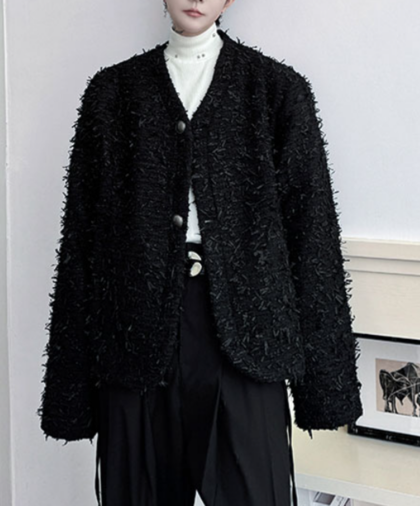 short fur collarless jacket EN1868