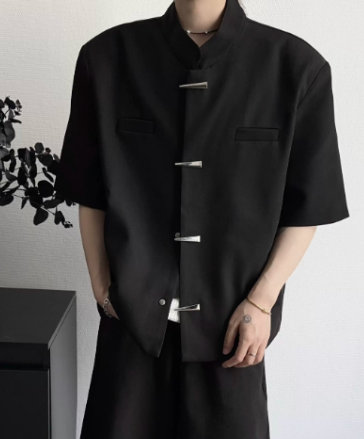 metal button stand collar shirt shirt EN2951