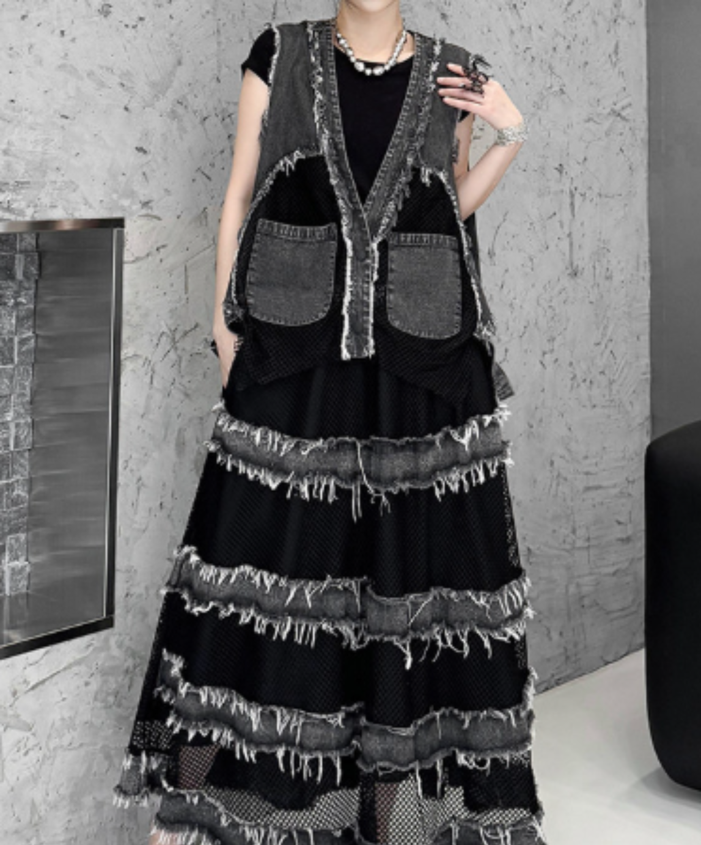 european-style mesh patchwork vest  EN2998