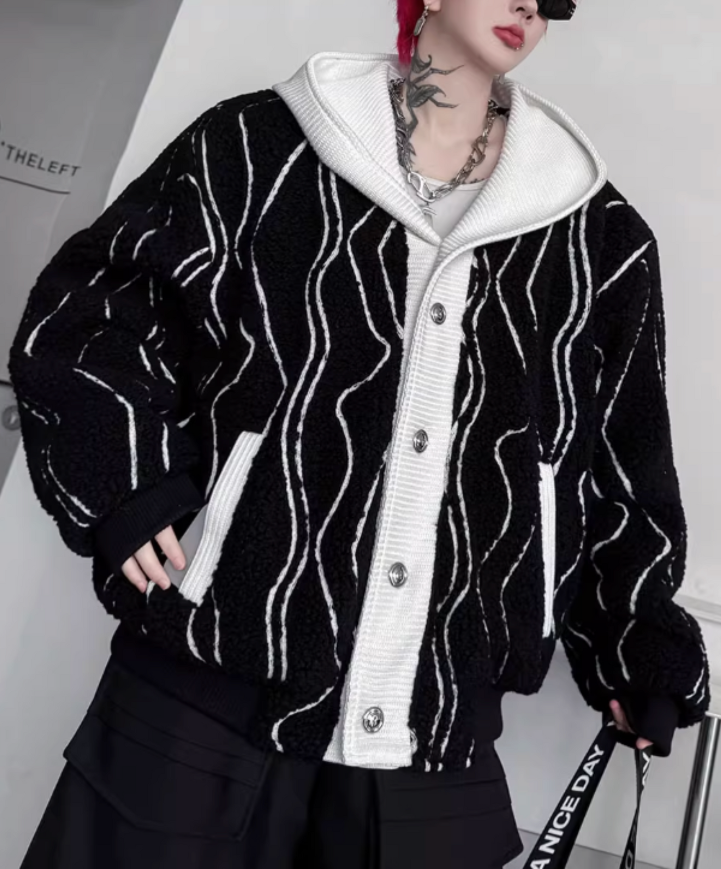 irregular striped hoodie jacket EN2596