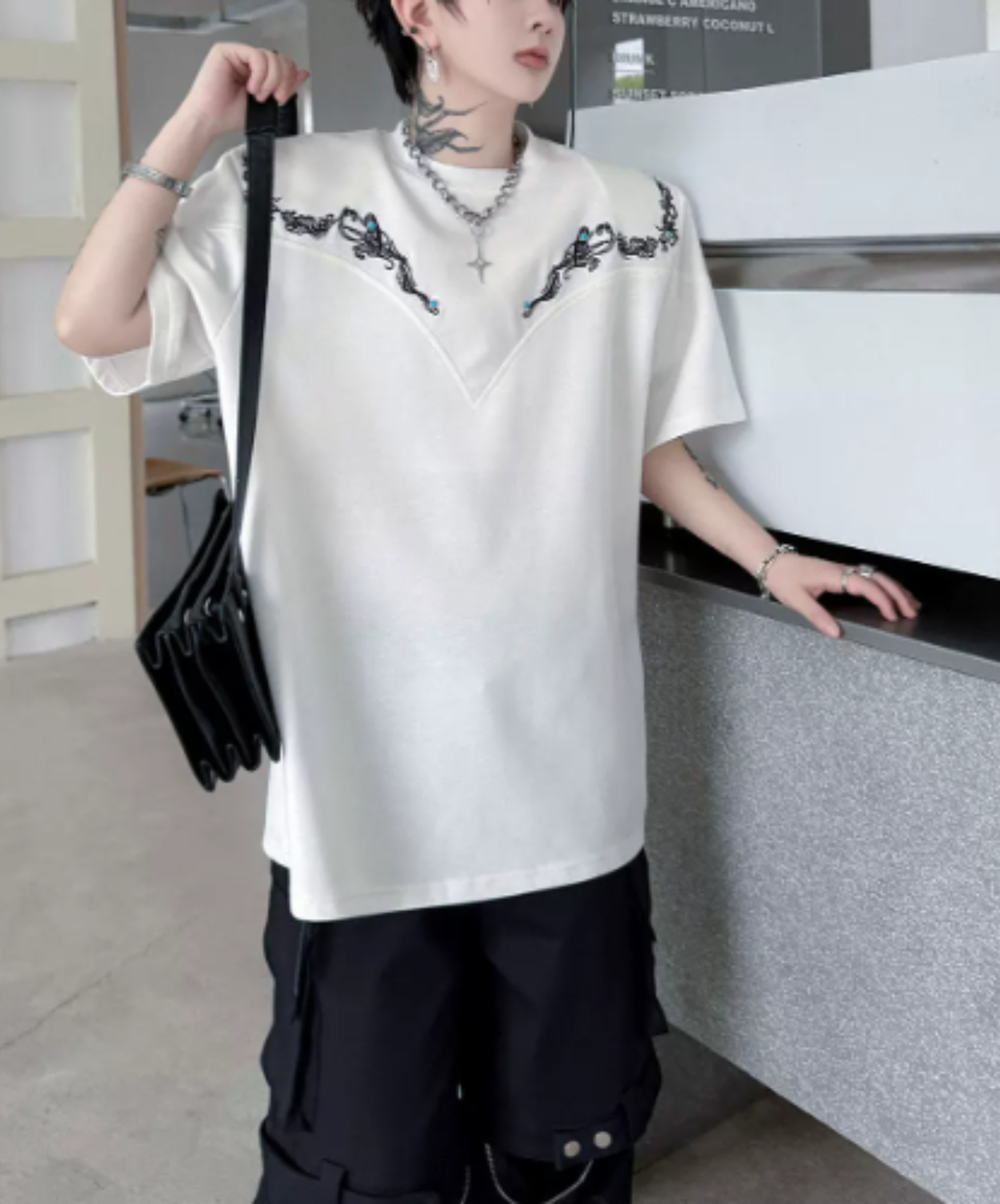retro embroidery beads t-shirt EN2873