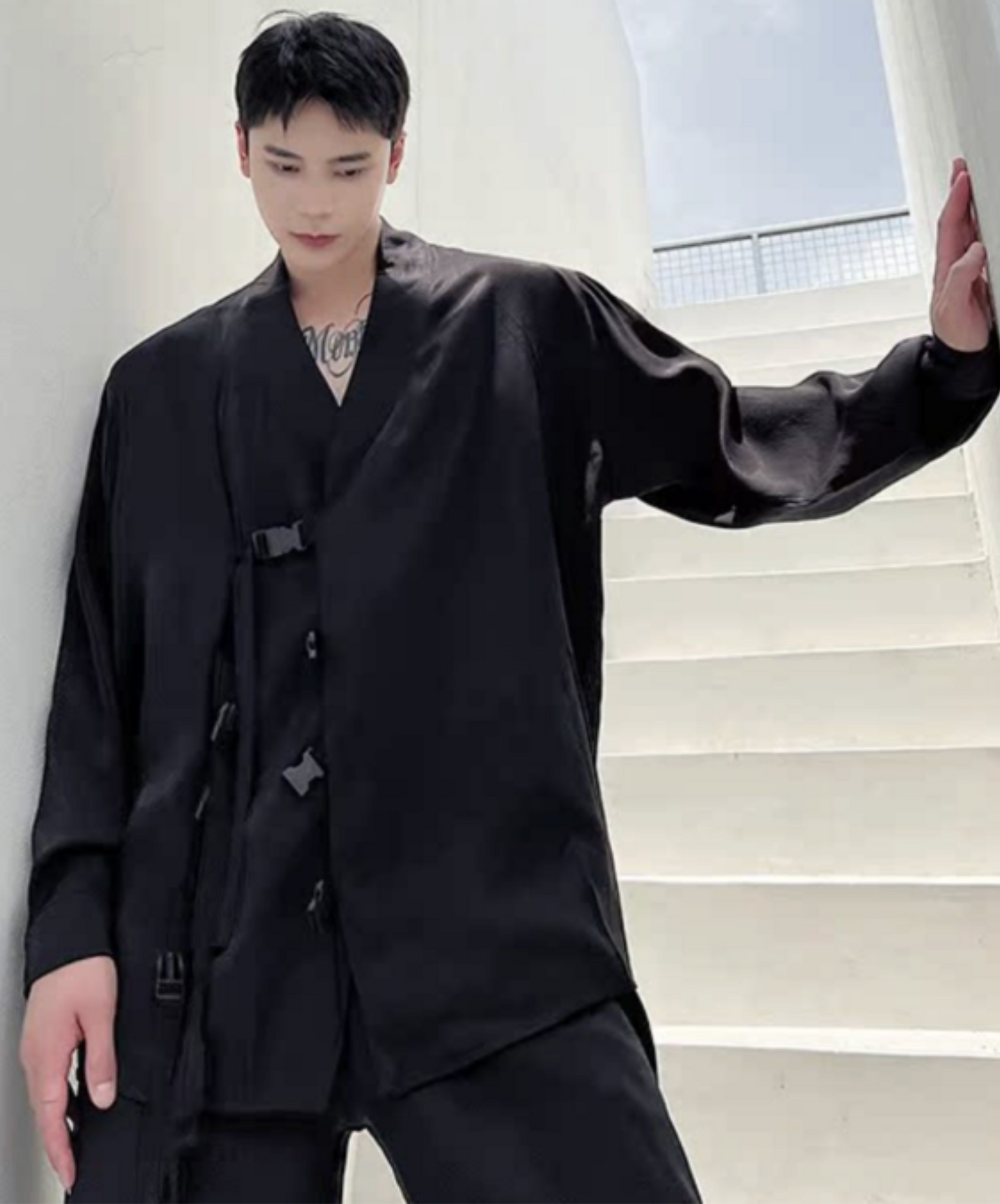 chinese style buckle belt shirt EN2429