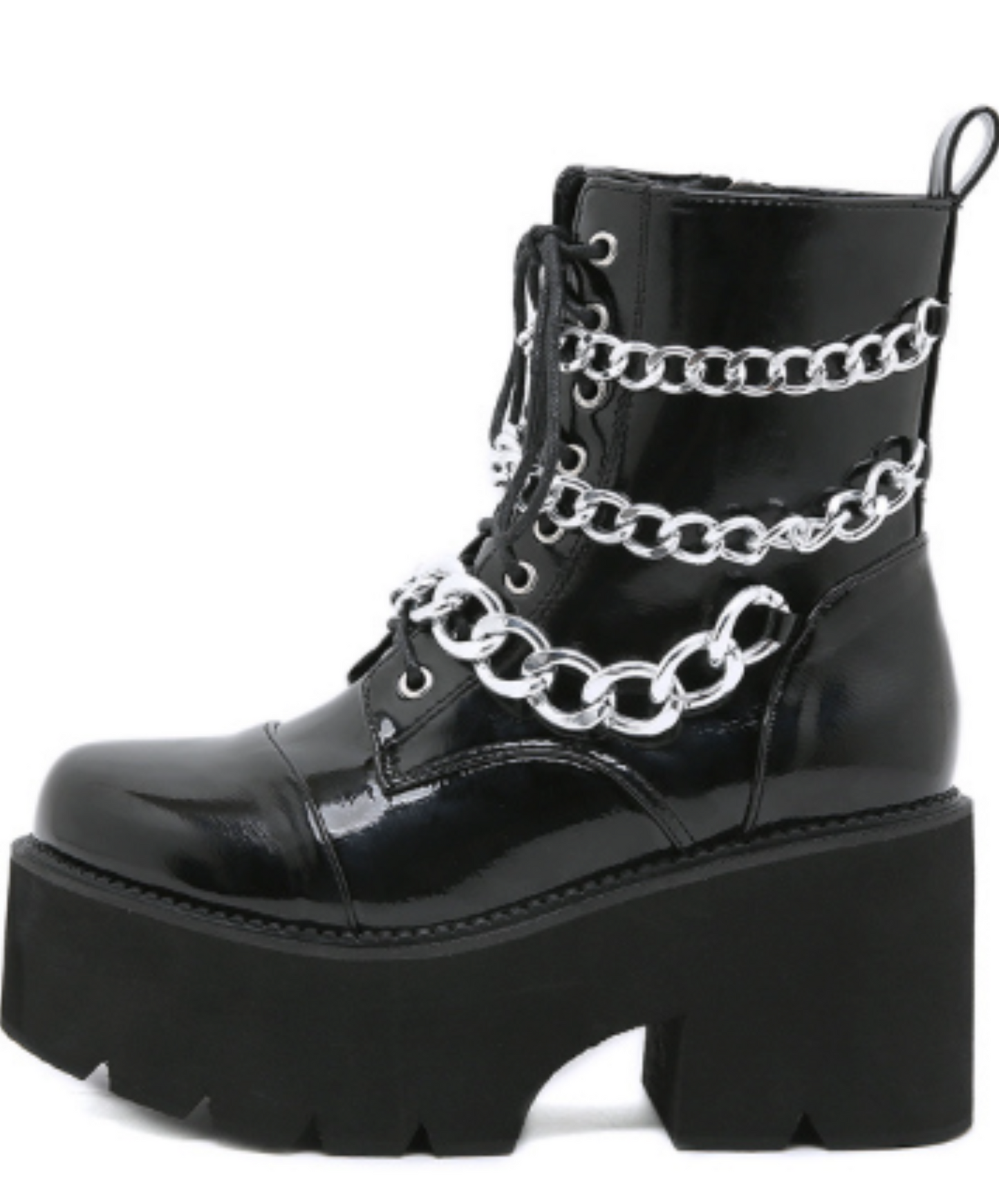 triple chain enamel zip up boots EN2003