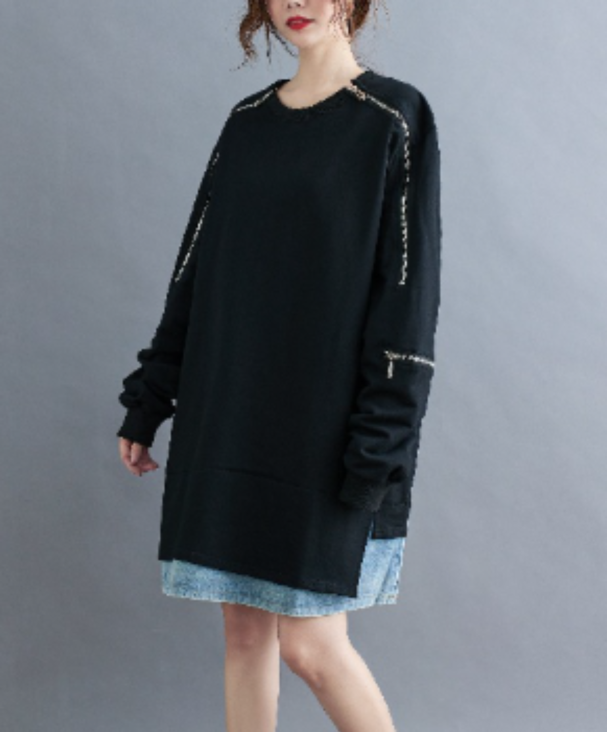 zip-detail side slits sweatshirt EN3217