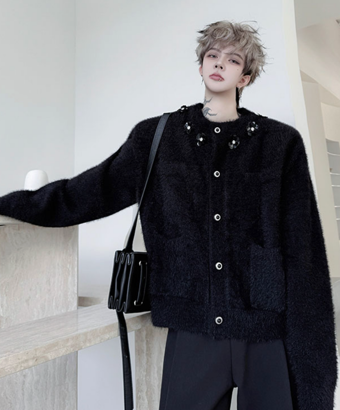 retro mohair ornament cardigan EN2504