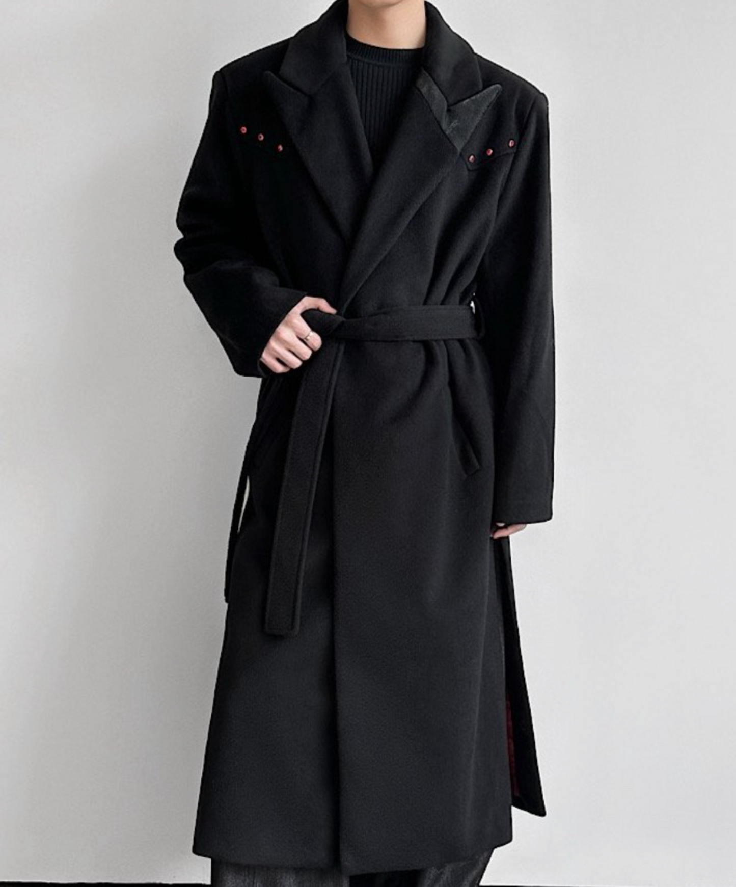 red rhinestone decorated long coat EN2602