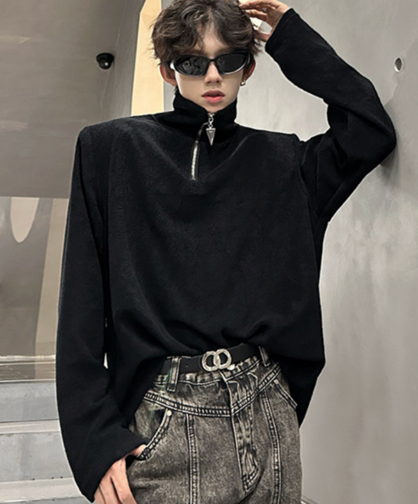 dark half-zip neck sweatshirts EN2637