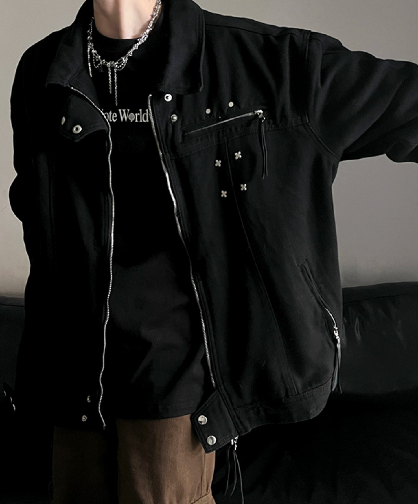 american retro black denim jacket EN2439