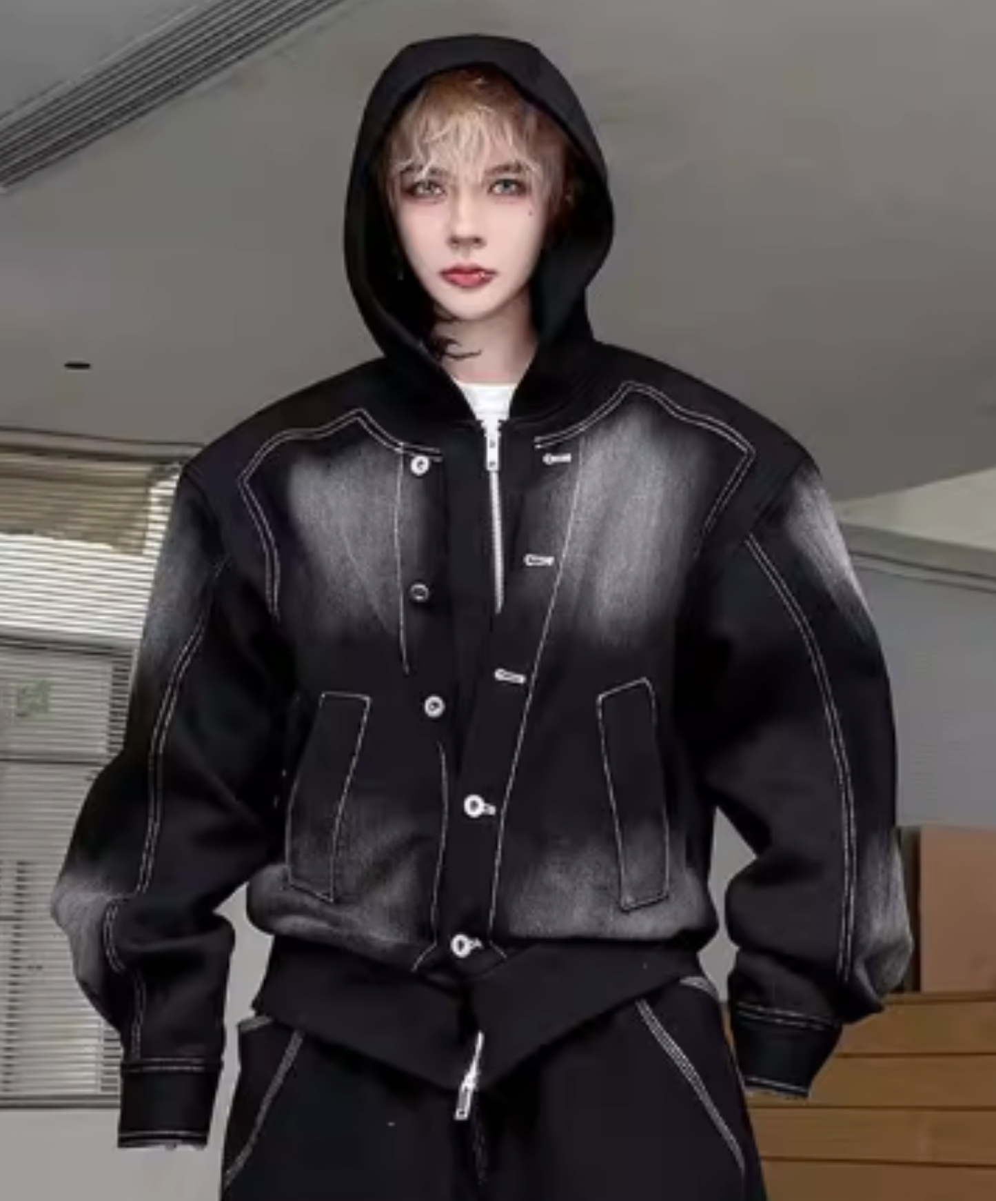 american retro patchwork denim hoodie EN2717