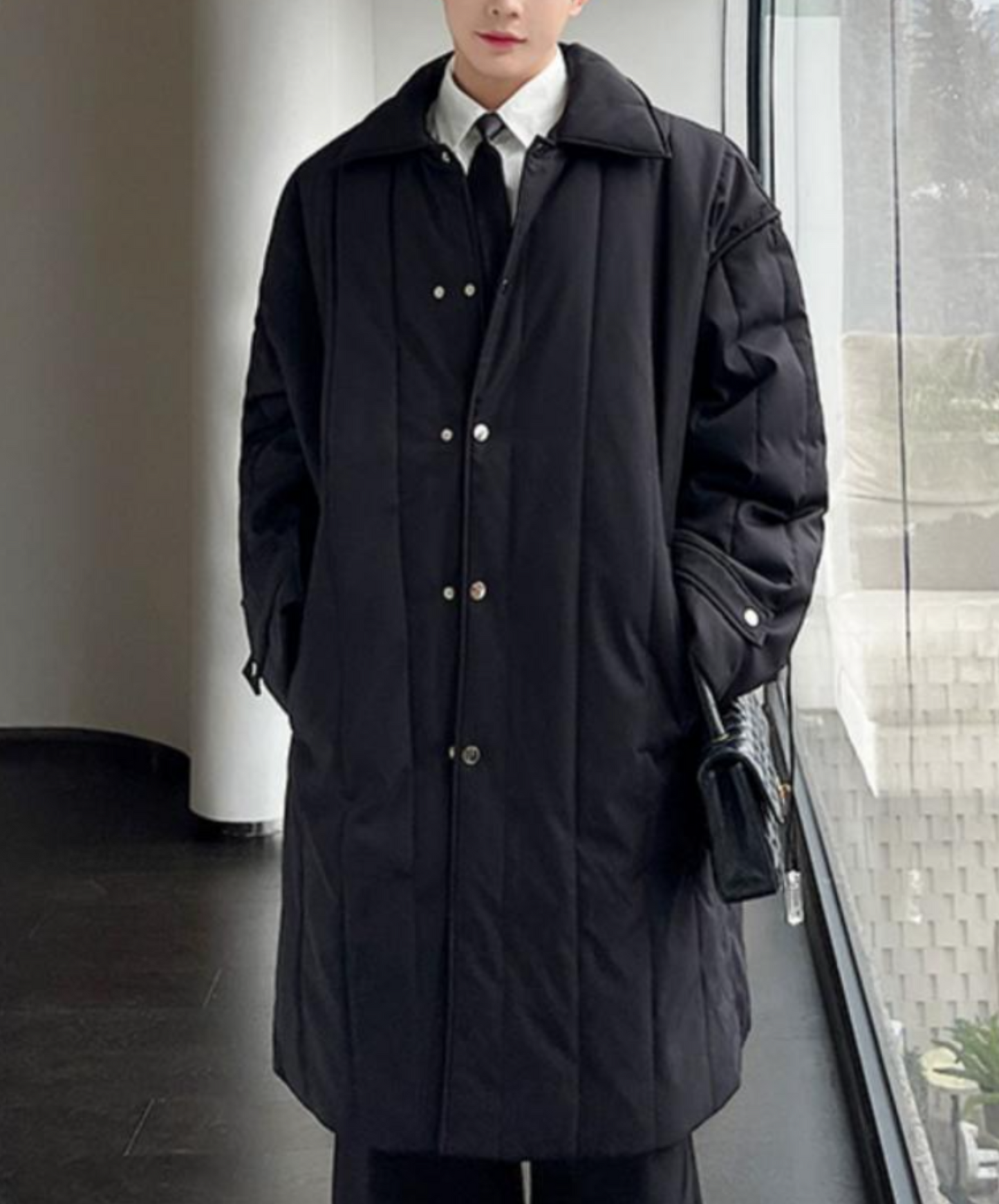 simple cotton thick mid length coat EN1432
